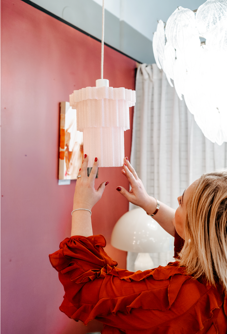 FRANCA Studio 3D printed pendant light on display in the Lightingales showroom