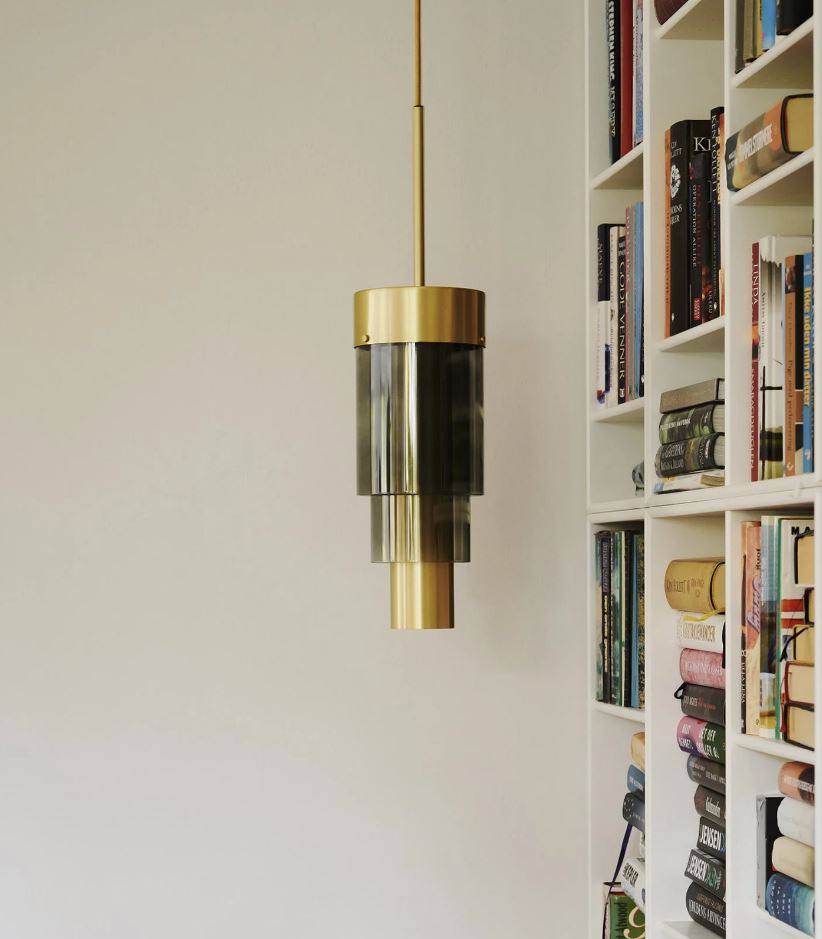 Glass and bass library pendant light sold at Lightingales Australia.