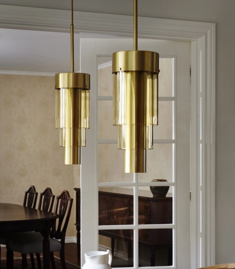 Glass and brass pendant light by Ebb & Flow sold at Lightingales