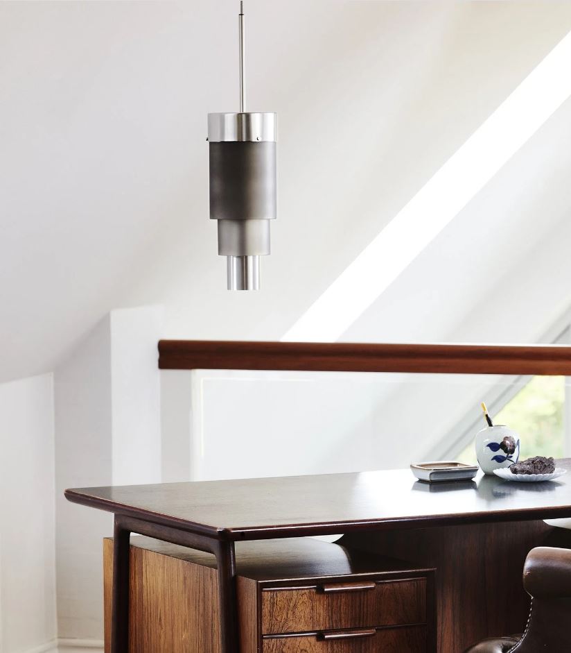 Glass and silver office pendant light by Ebb & Flow sold at Lightingales.