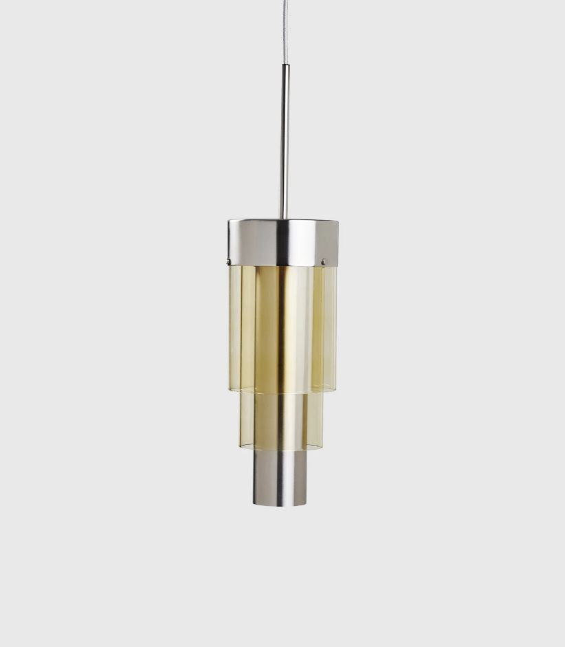 Golden glass and silver pendant light by Ebb & Flow sold at Lightingales.