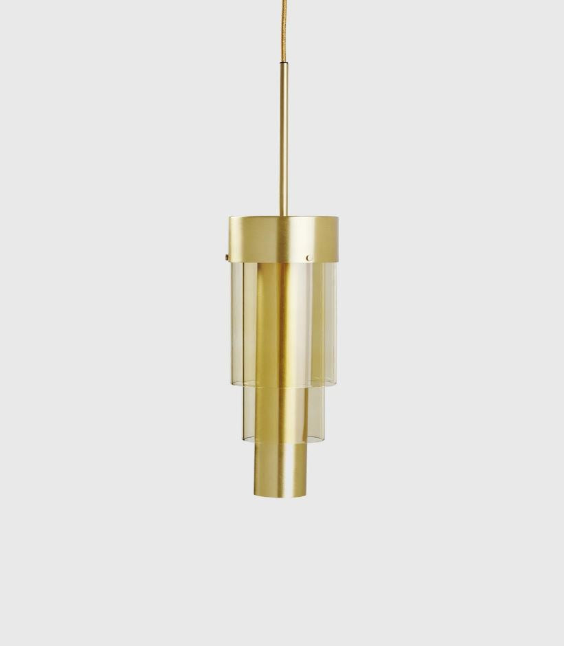 golden glass and brass pendant light by Ebb & Flow sold at Lightingales