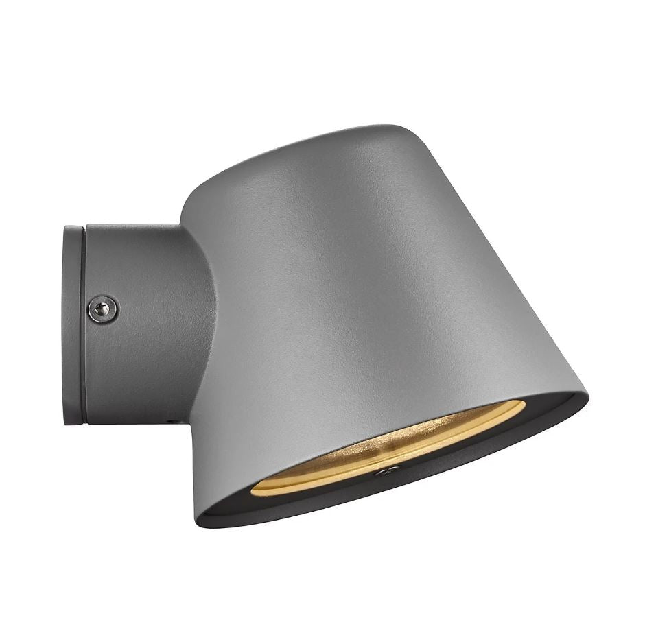 Grey outdoor wall light fixture on a white background