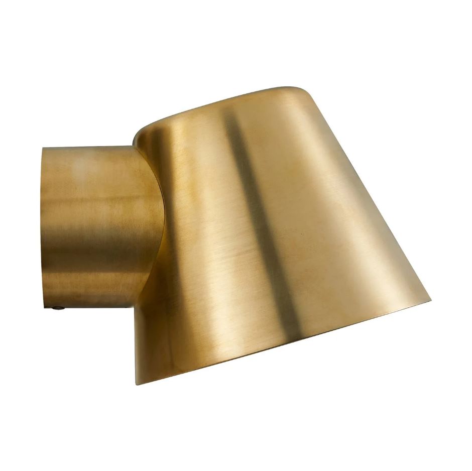 Gold outdoor wall light on a white background