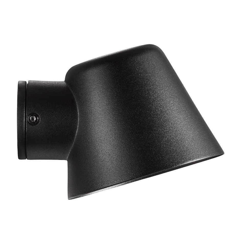 Black outdoor wall sconce on a white background
