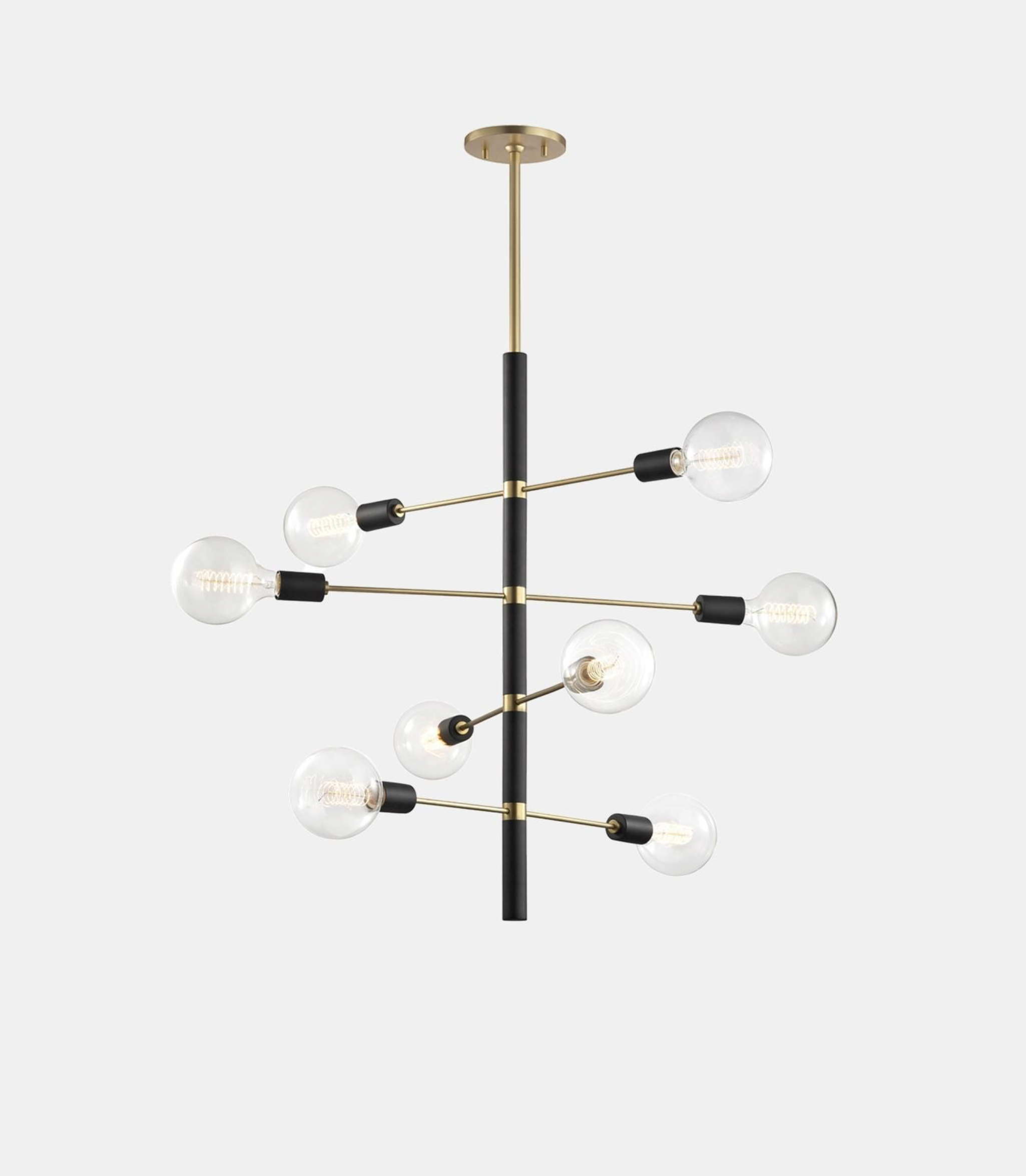 Modern chandelier with multiple light bulbs on a white background