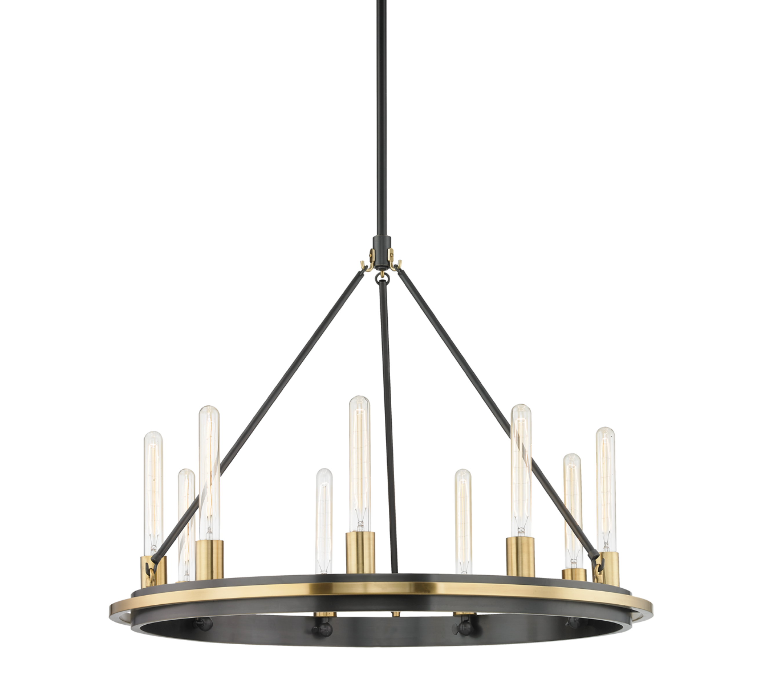 Chandelier with black and gold design on a white background