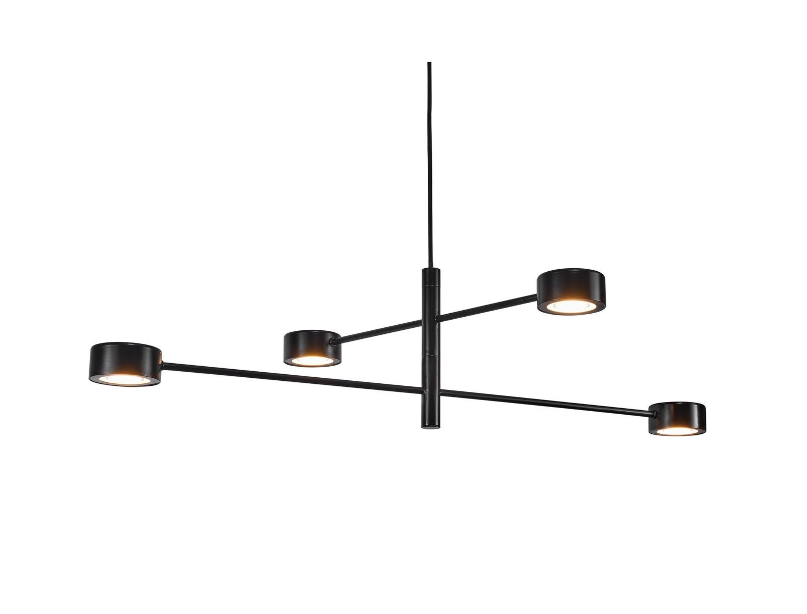 Modern black chandelier with multiple lights on a white background