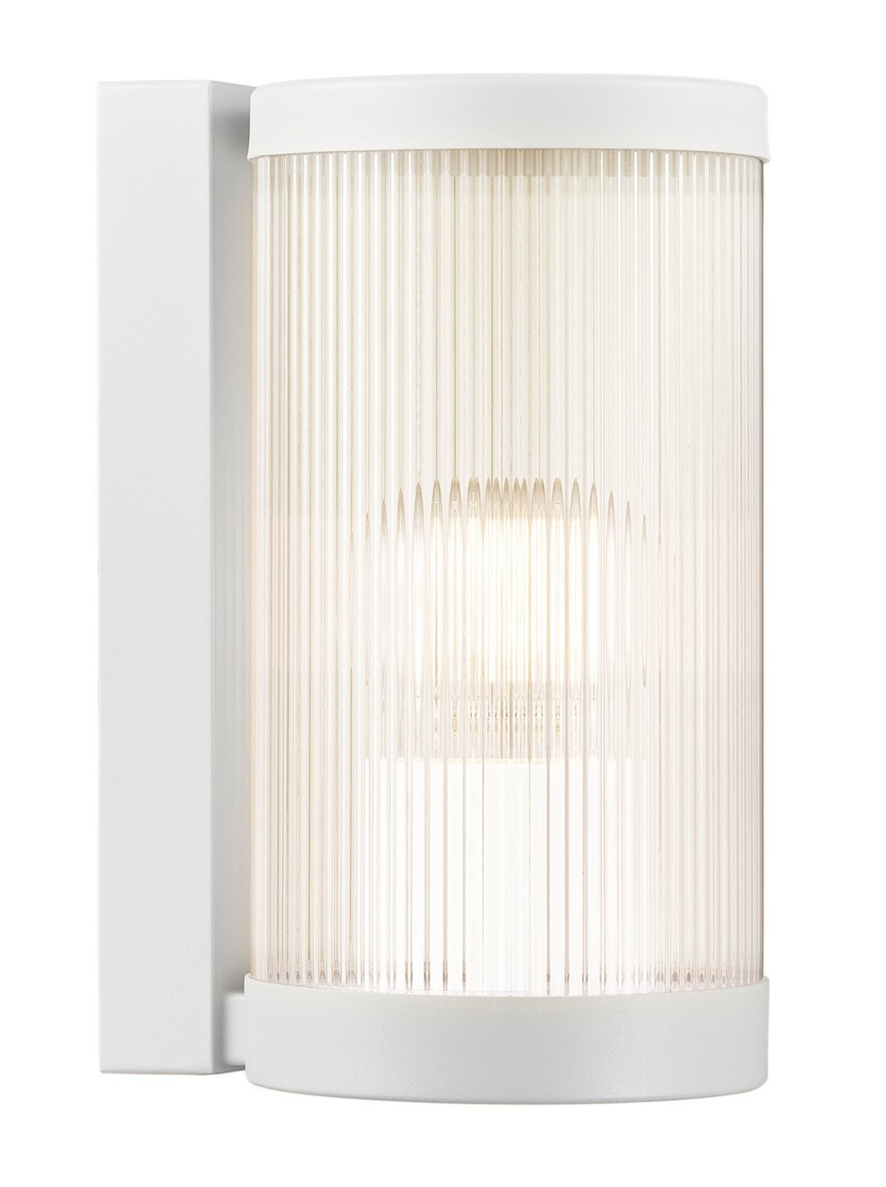 White outdoor wall light fixture on a white background