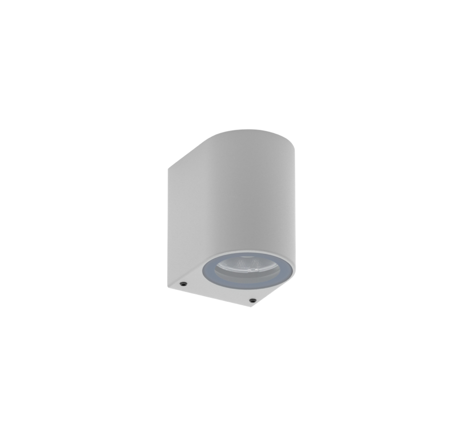 Cylindrical outdoor light fixture on a white background