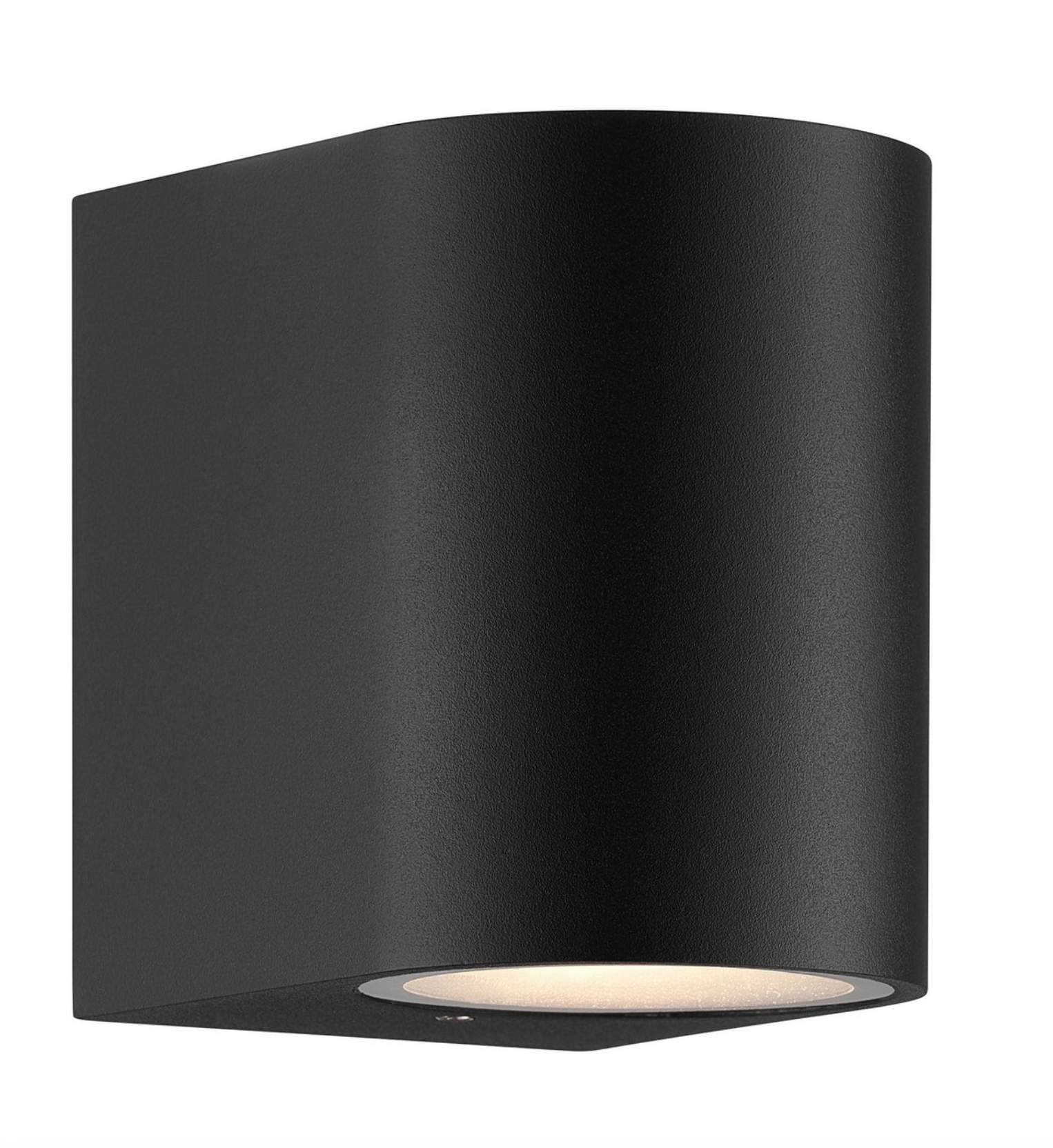Black wall-mounted light fixture on a white background