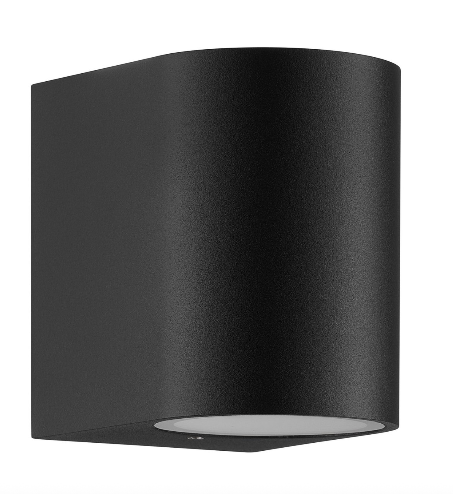 Black wall-mounted light fixture on a white background