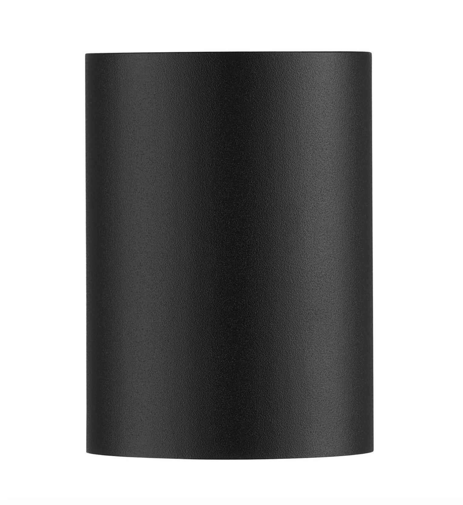 Black cylindrical object on a white background