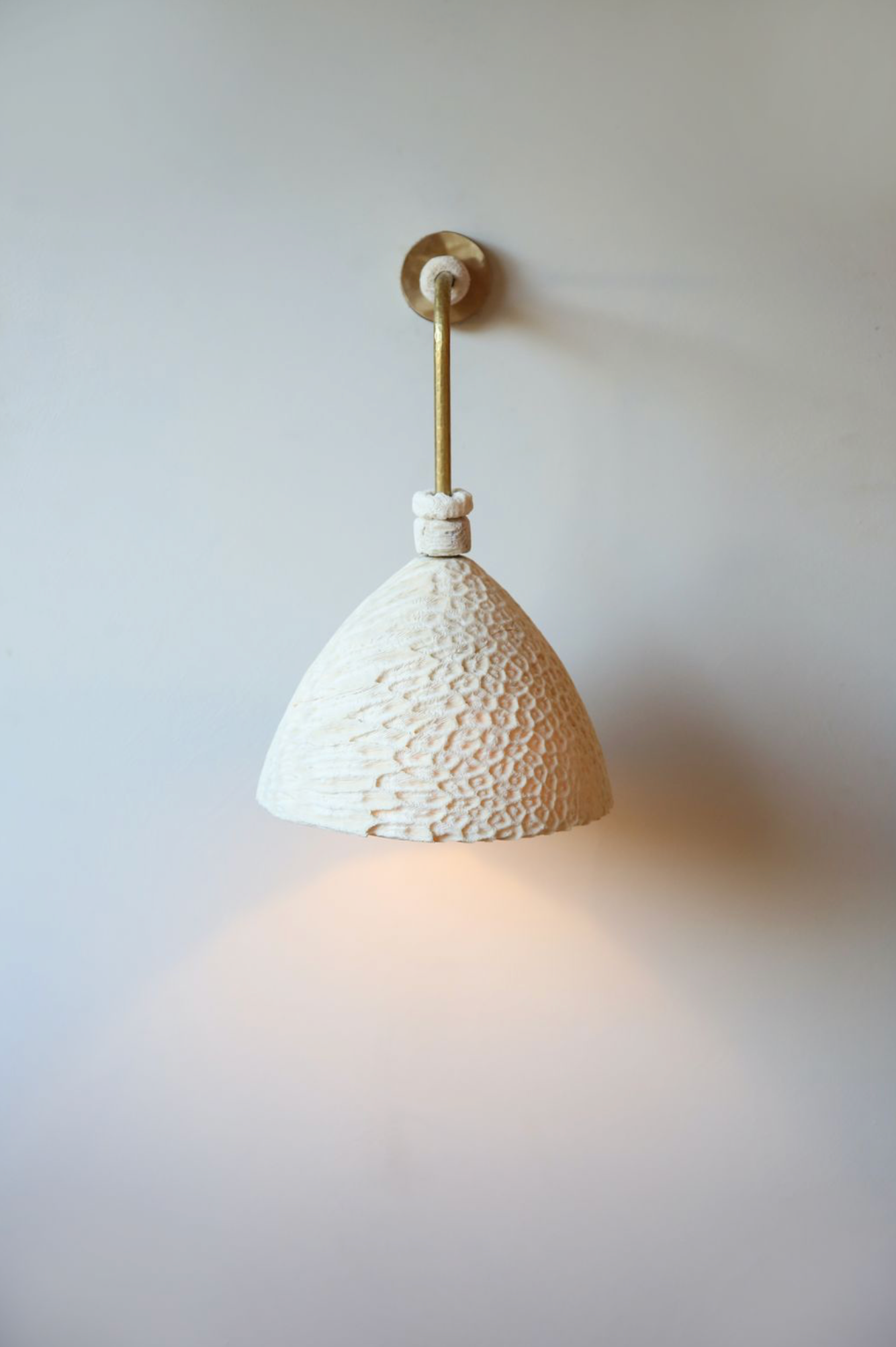 Fossil Coral Arc Cone Wall Light by Marovo Island Traders - antique brass finish variant