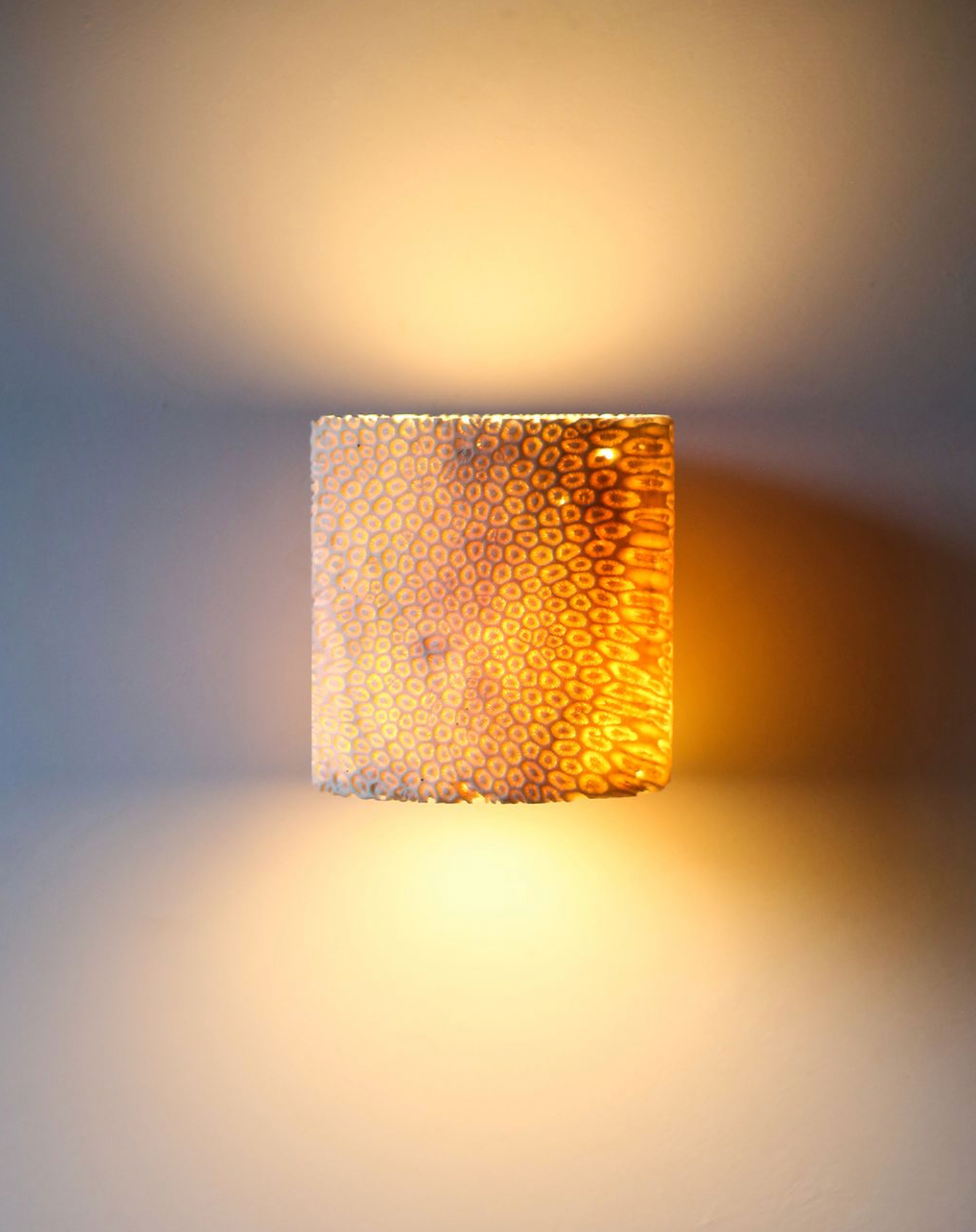 Cylindrical wall light fixture with textured surface on a gradient background