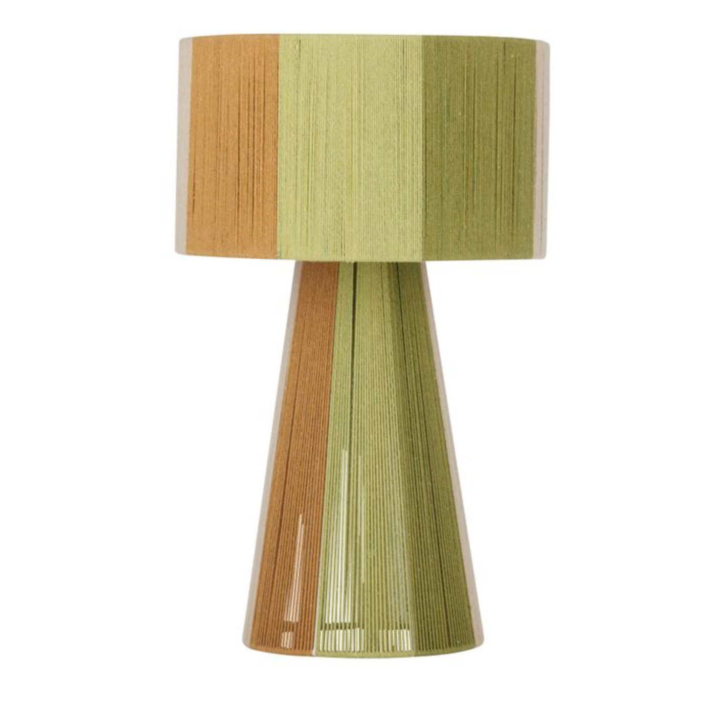 Table lamp with a striped design in green and brown on a white background
