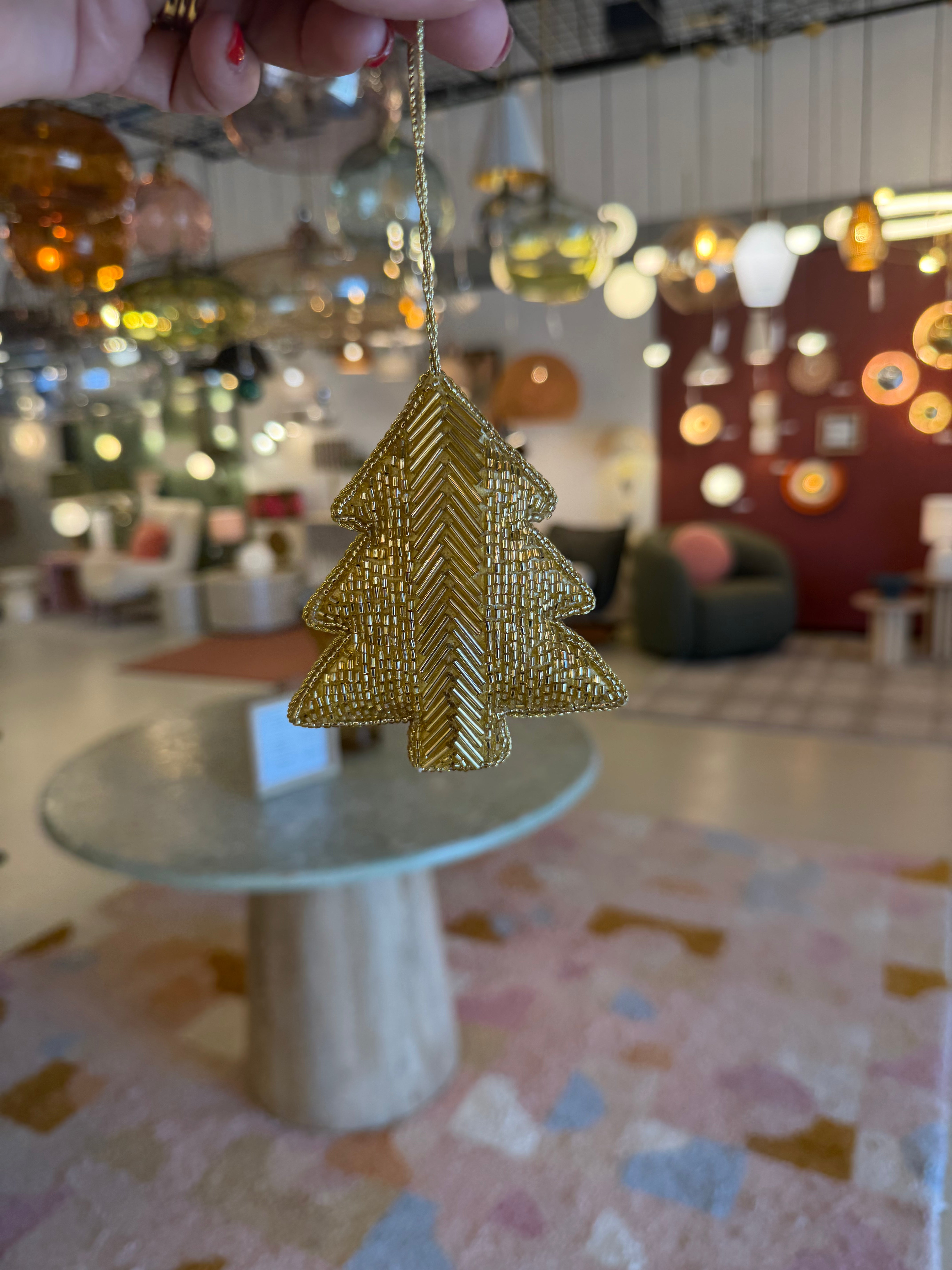 Gold Beaded Xmas Tree | Hanging Decoration