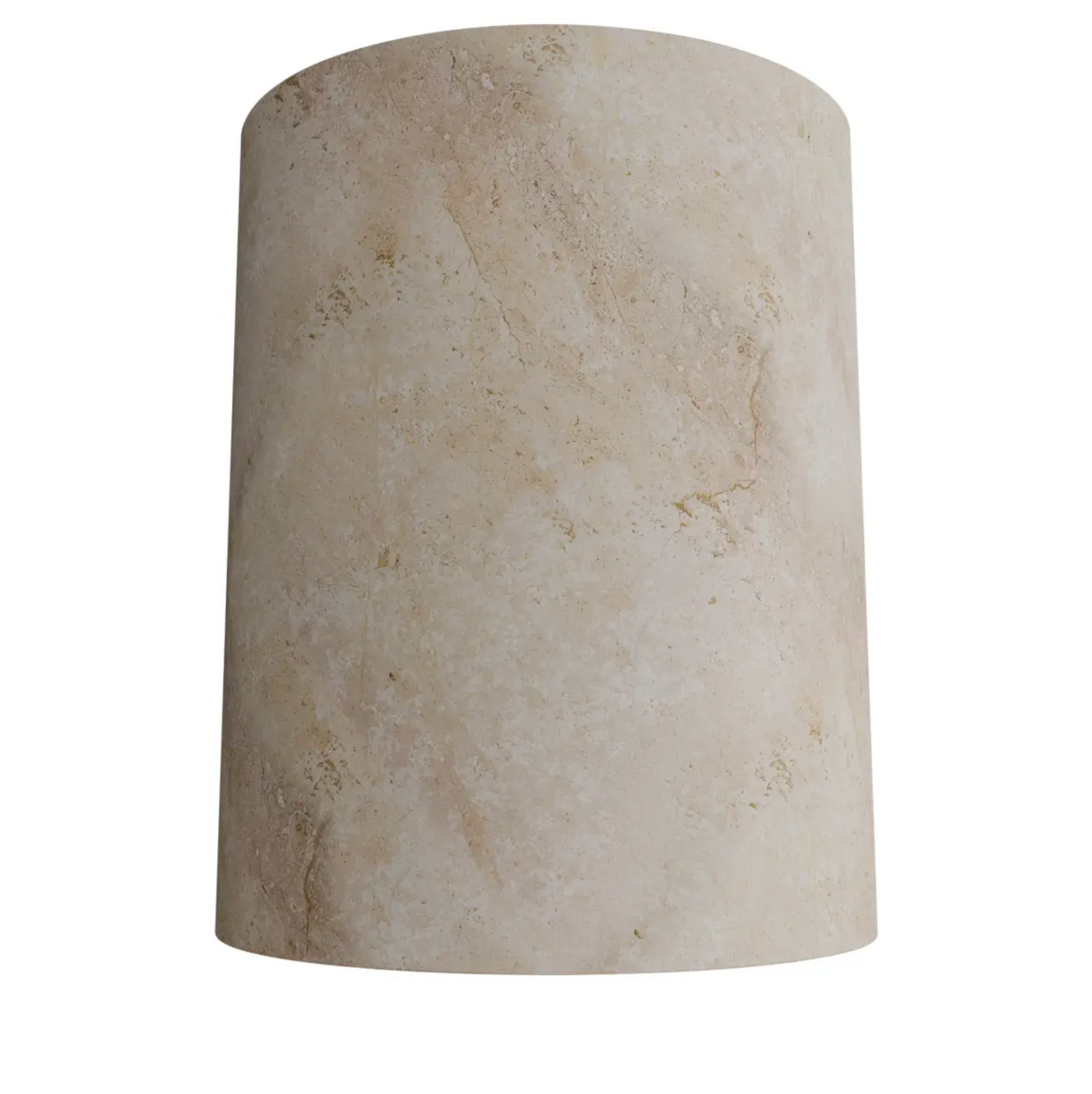 Beige cylindrical stone object on a white background