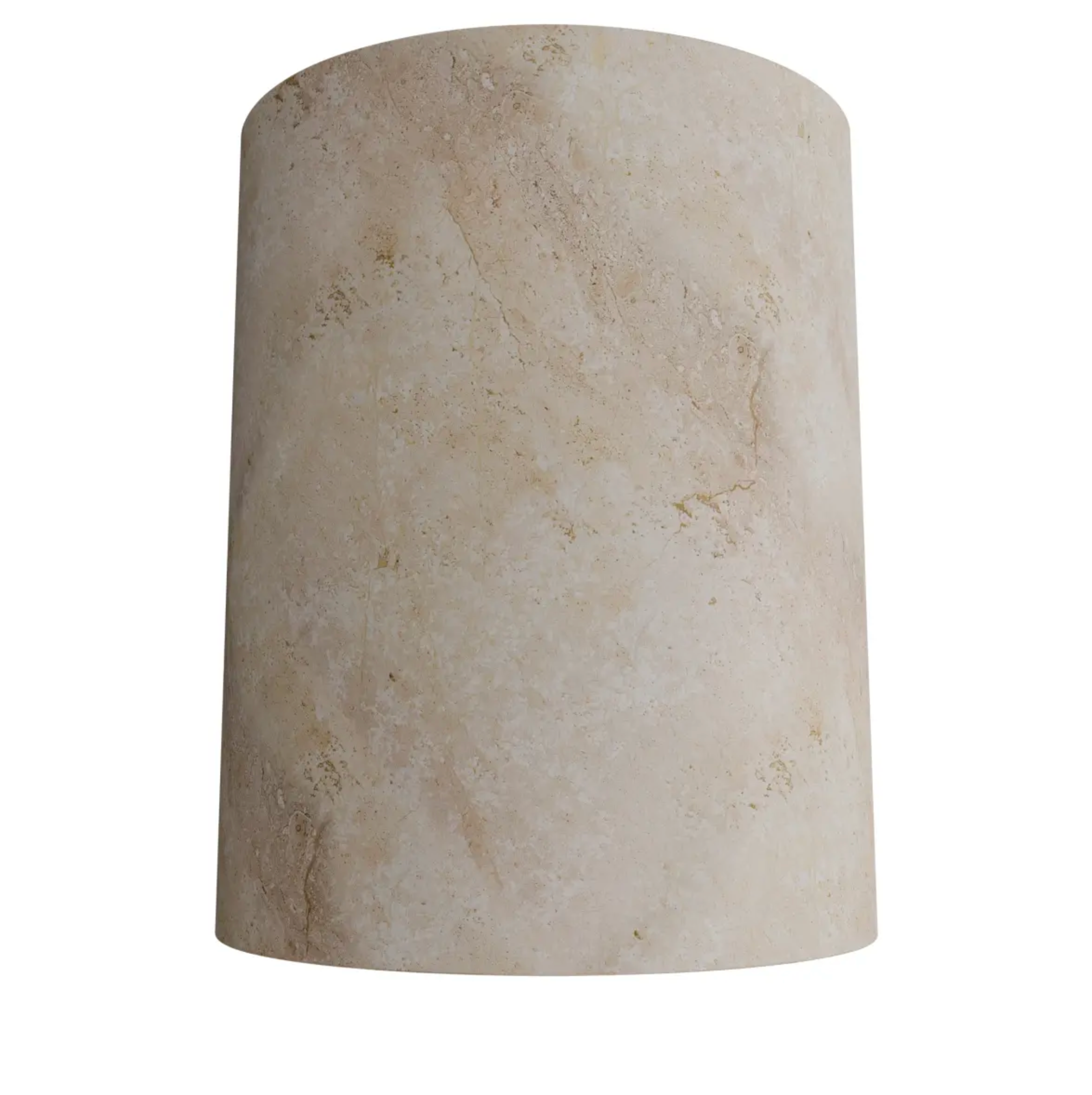 Beige cylindrical stone object on a white background
