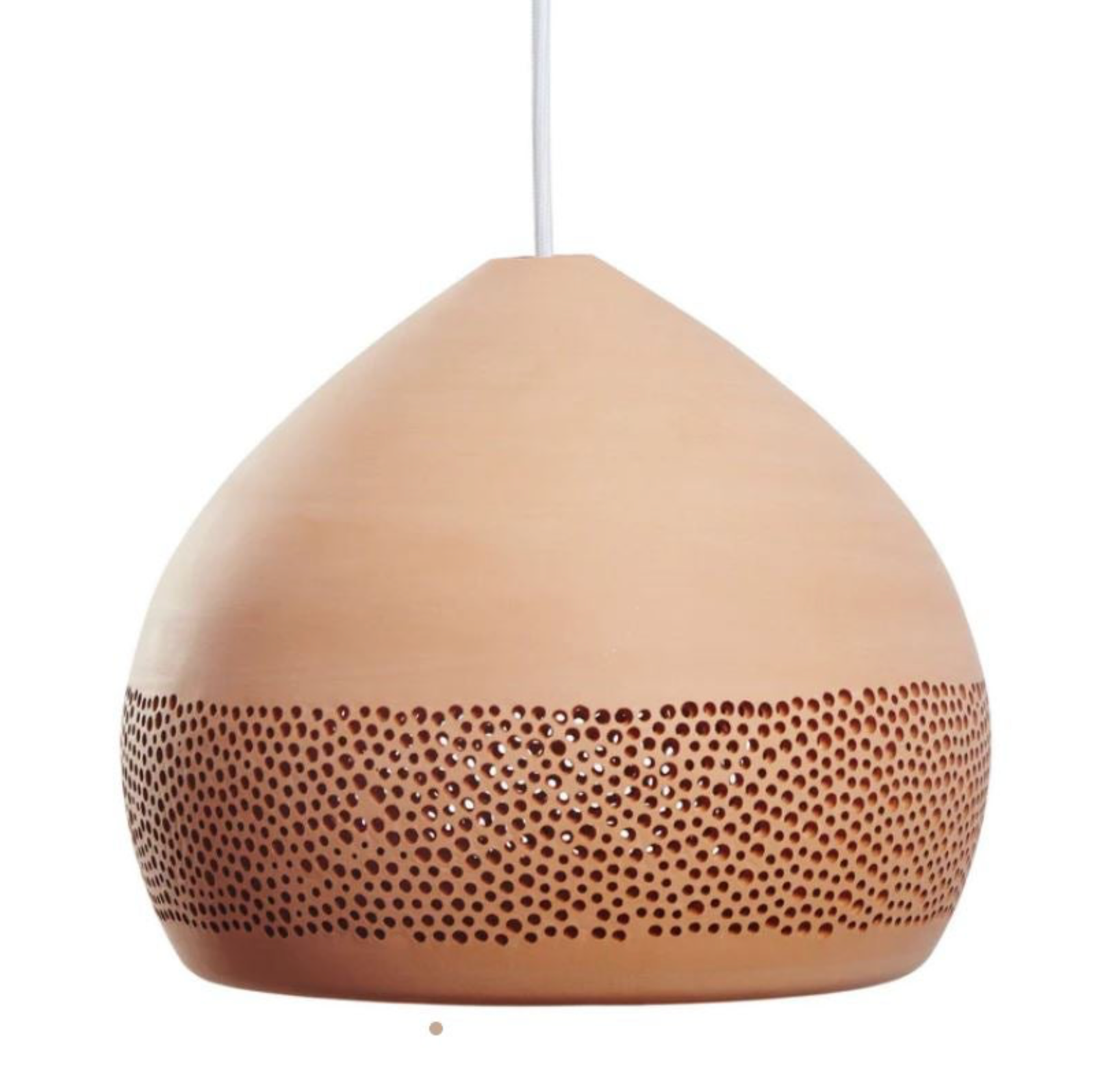 Clay Terracotta pendant light with textured design on a white background