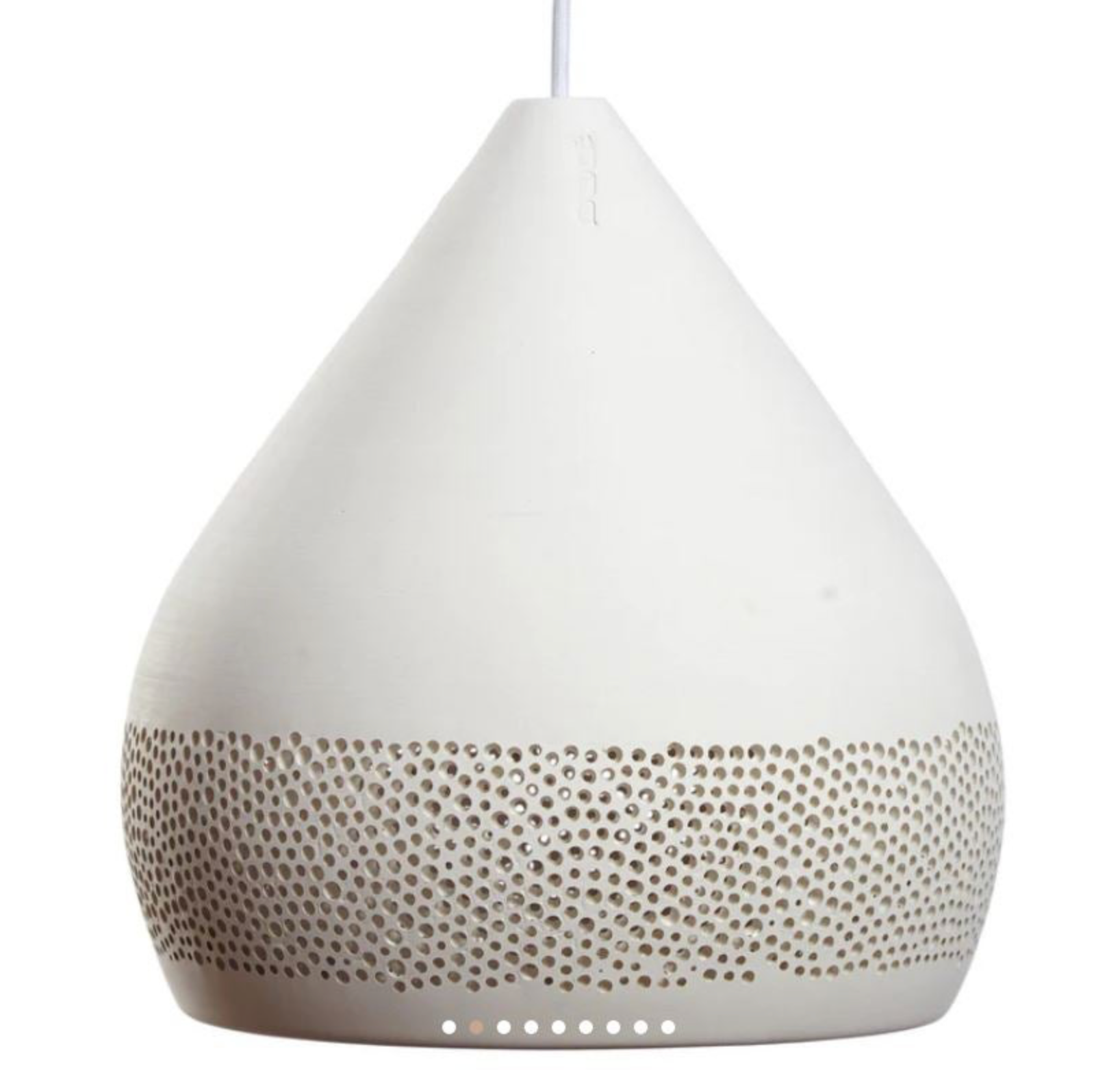 White textured pendant lamp with textured bottom on a white background
