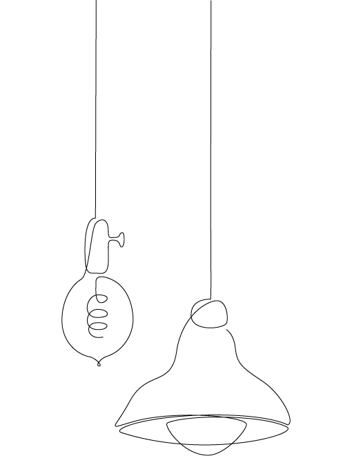 Line drawing of two hanging pendant lights on a white background