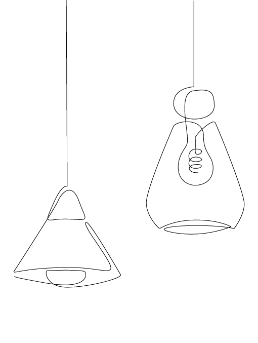 Line art of two hanging pendant lights on a white background