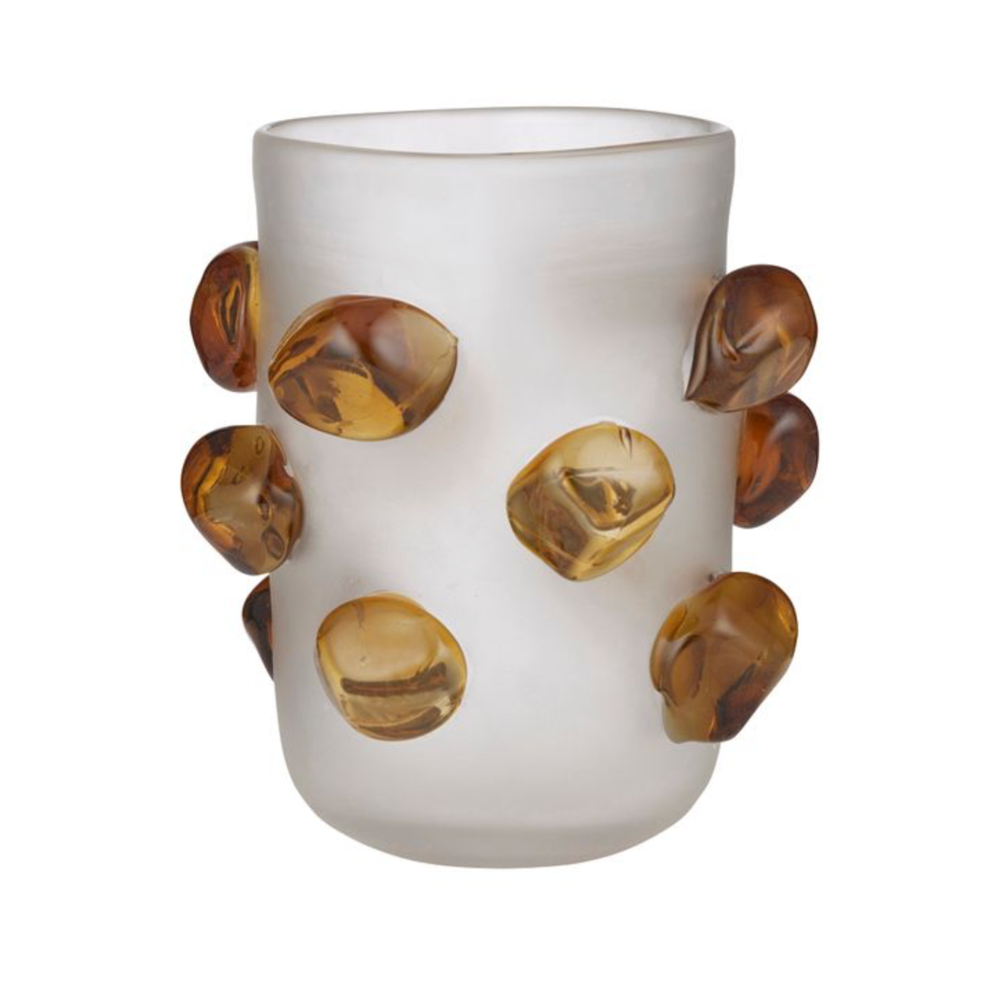 Glass vase with brown decorative elements on a white background