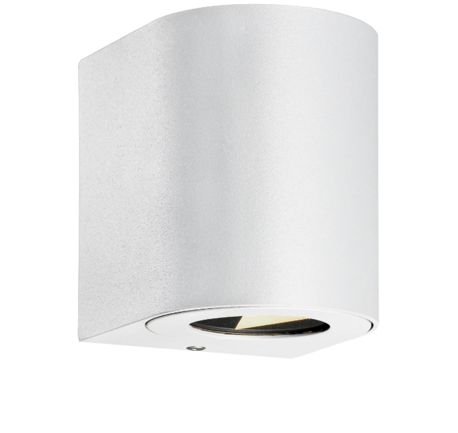 White cylindrical wall light fixture on a white background