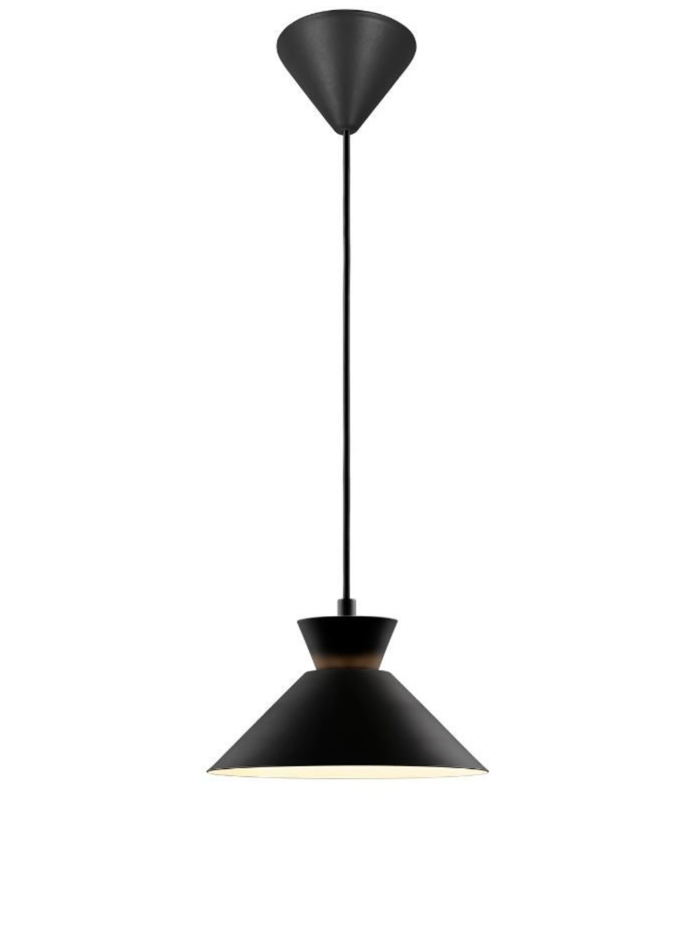 Black pendant light on a white background