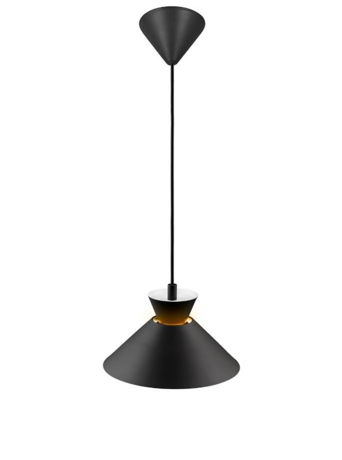 Black pendant light on a white background