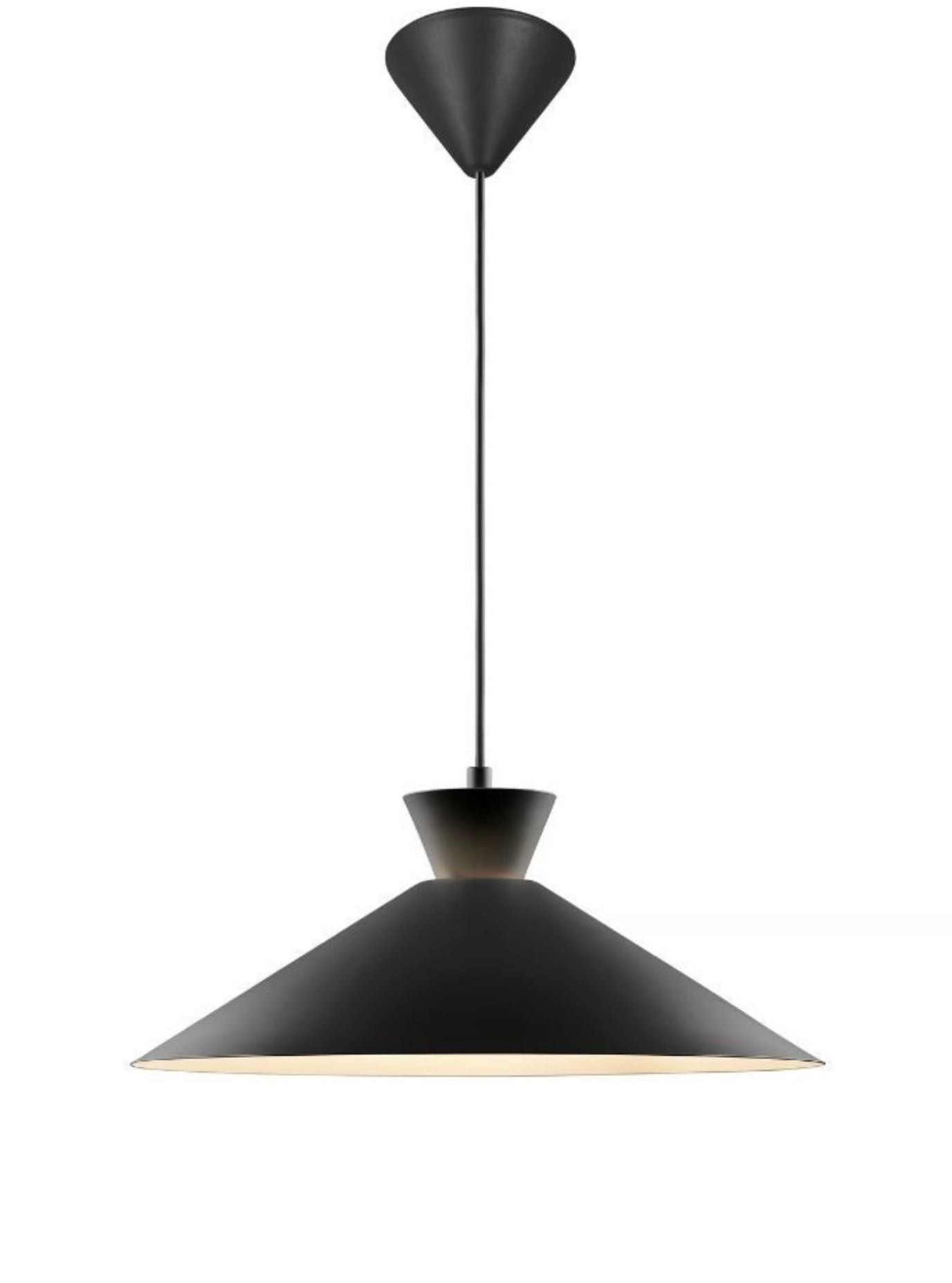 Black pendant light on a white background