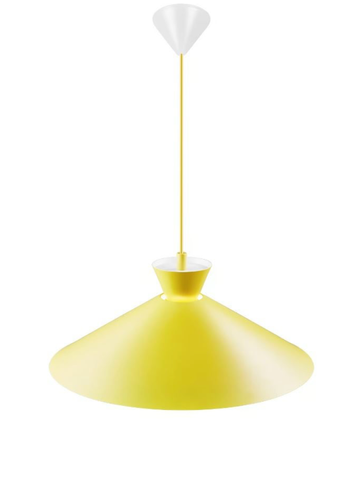 Yellow pendant lamp with white top on a white background