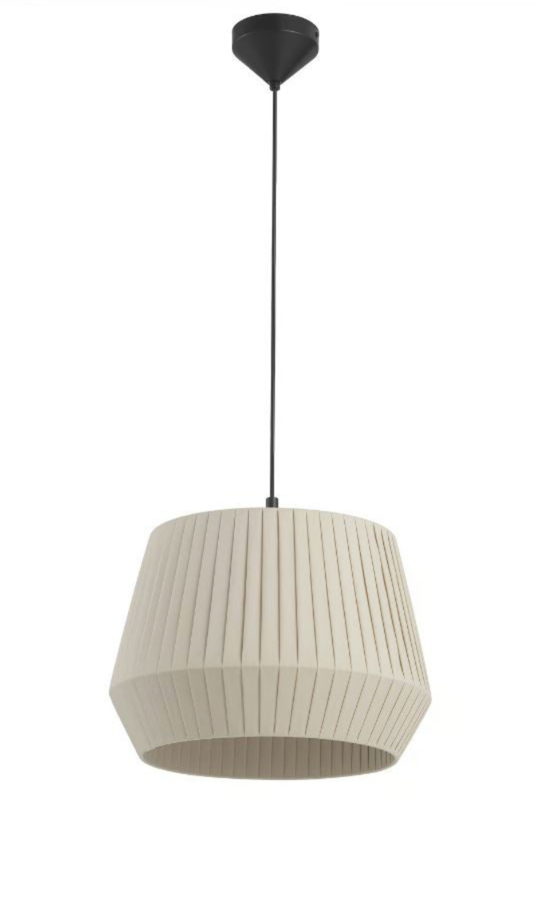 White pendant lamp with ribbed texture on a white background
