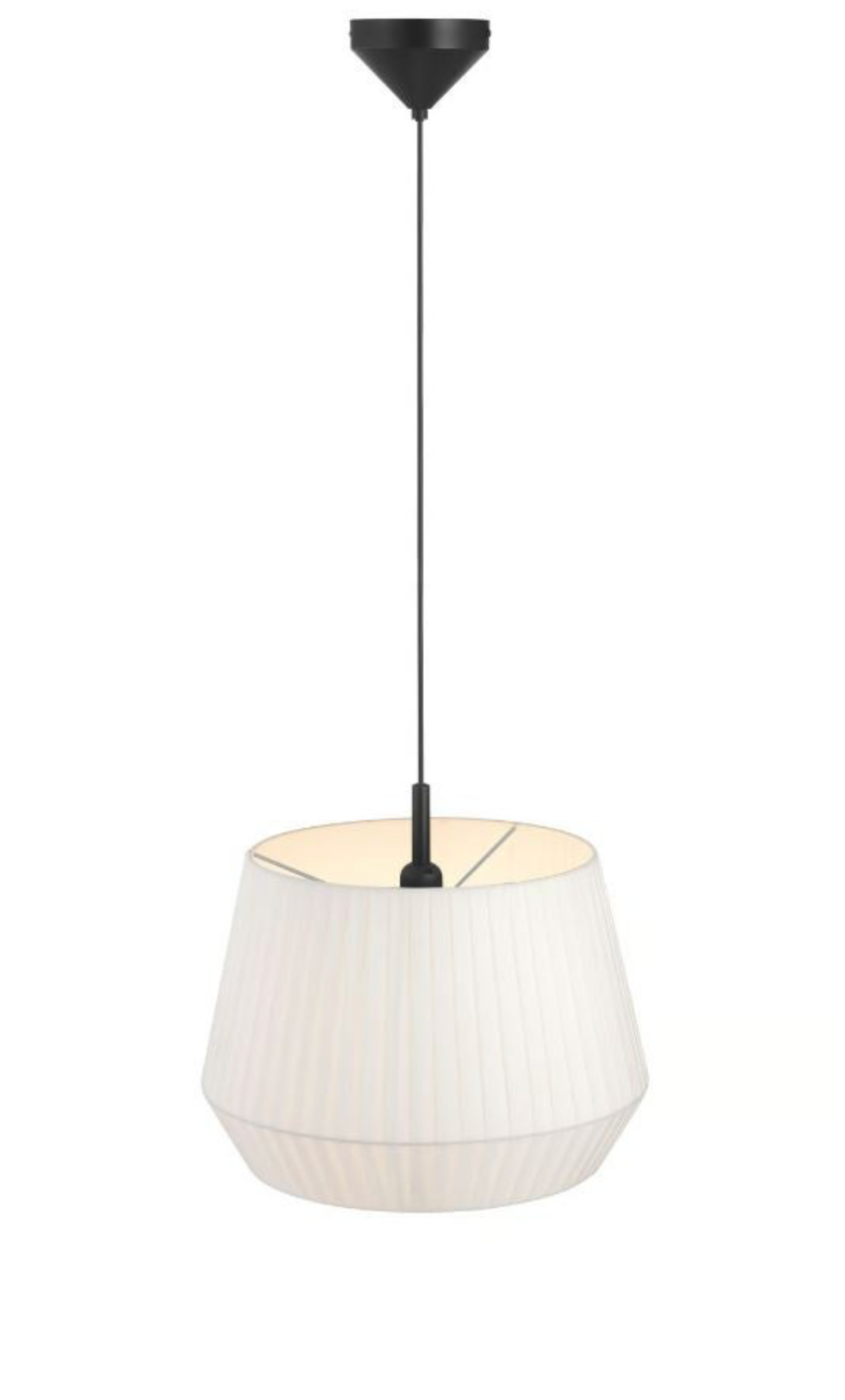 White pendant lamp with black fixture on a white background