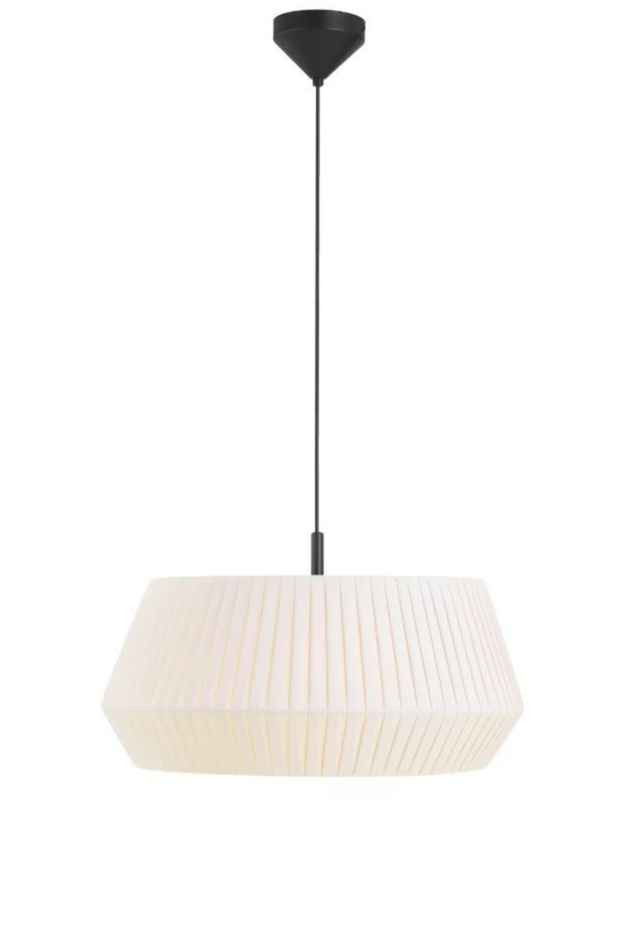 White pleated pendant light on a white background