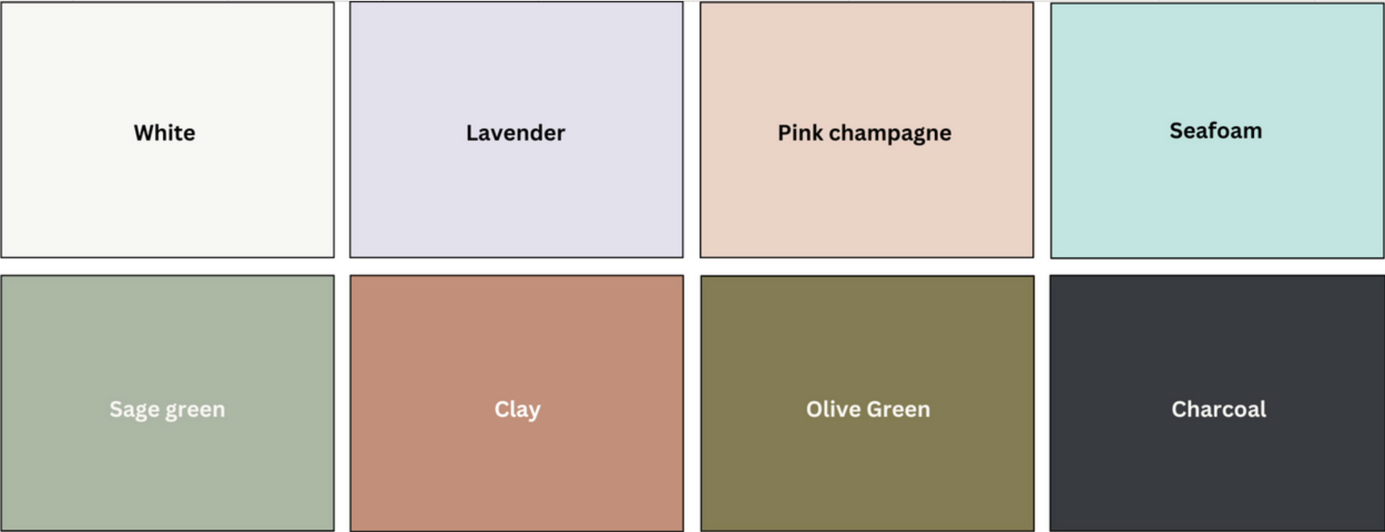 Color swatches labeled with color names in a grid layout.