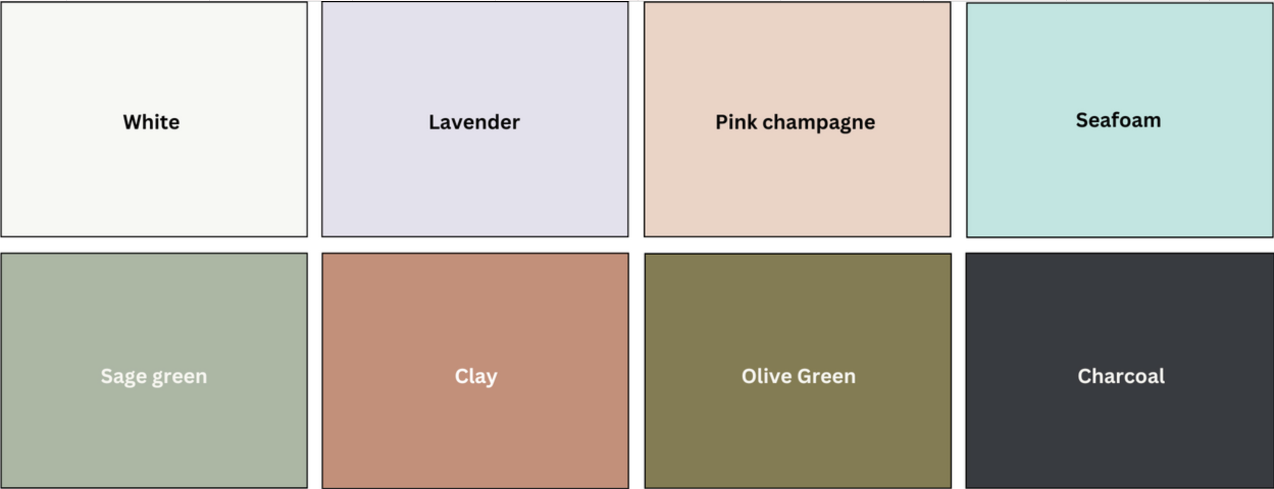 Color swatches labeled with color names in a grid layout.
