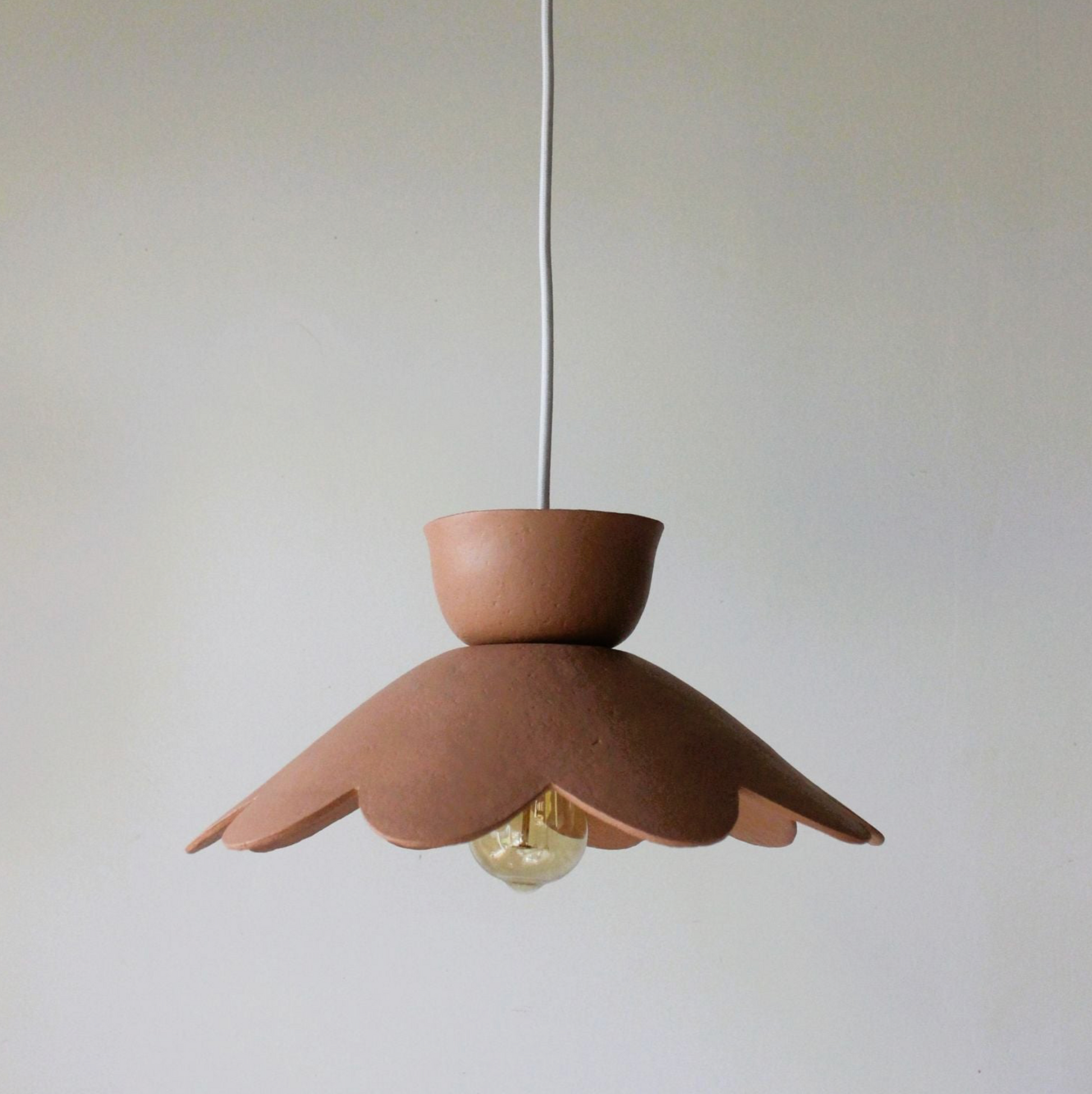 Brown pendant lamp with a unique design on a plain background