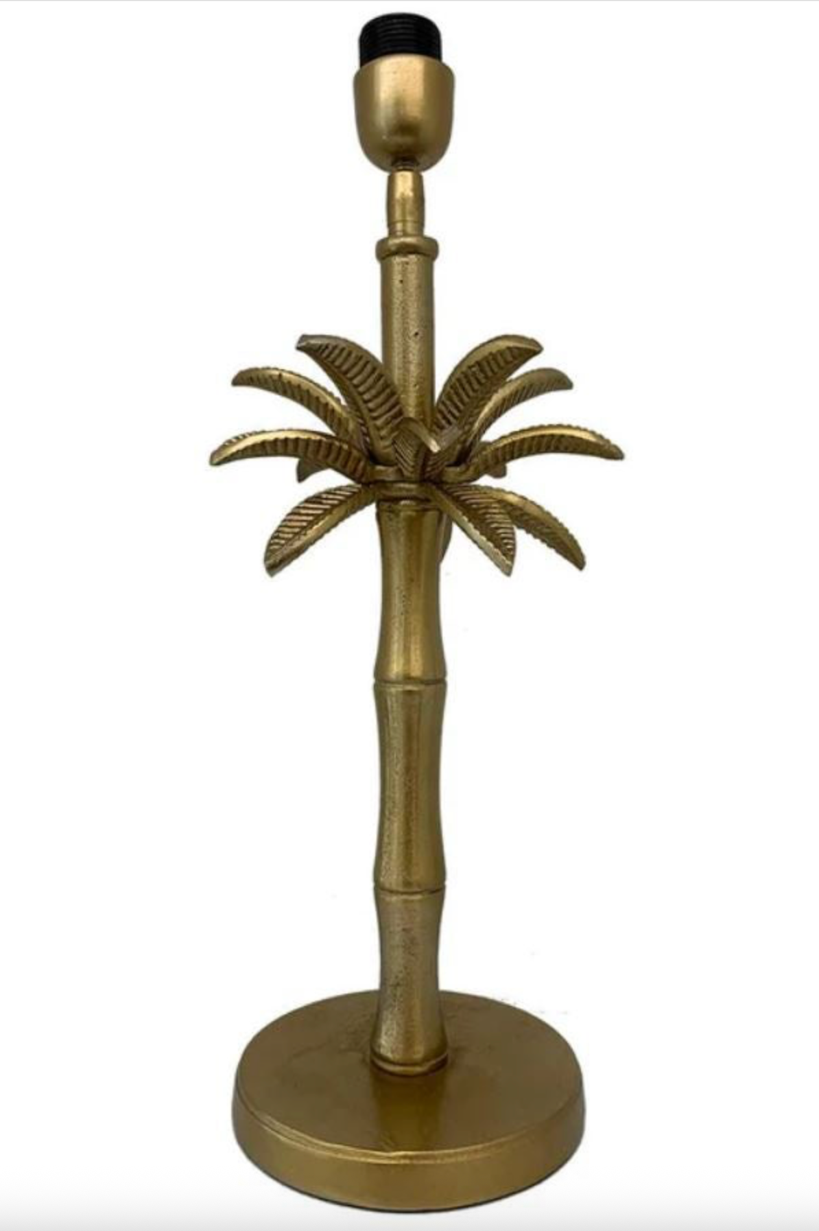 Brass palm tree lamp base on a white background
