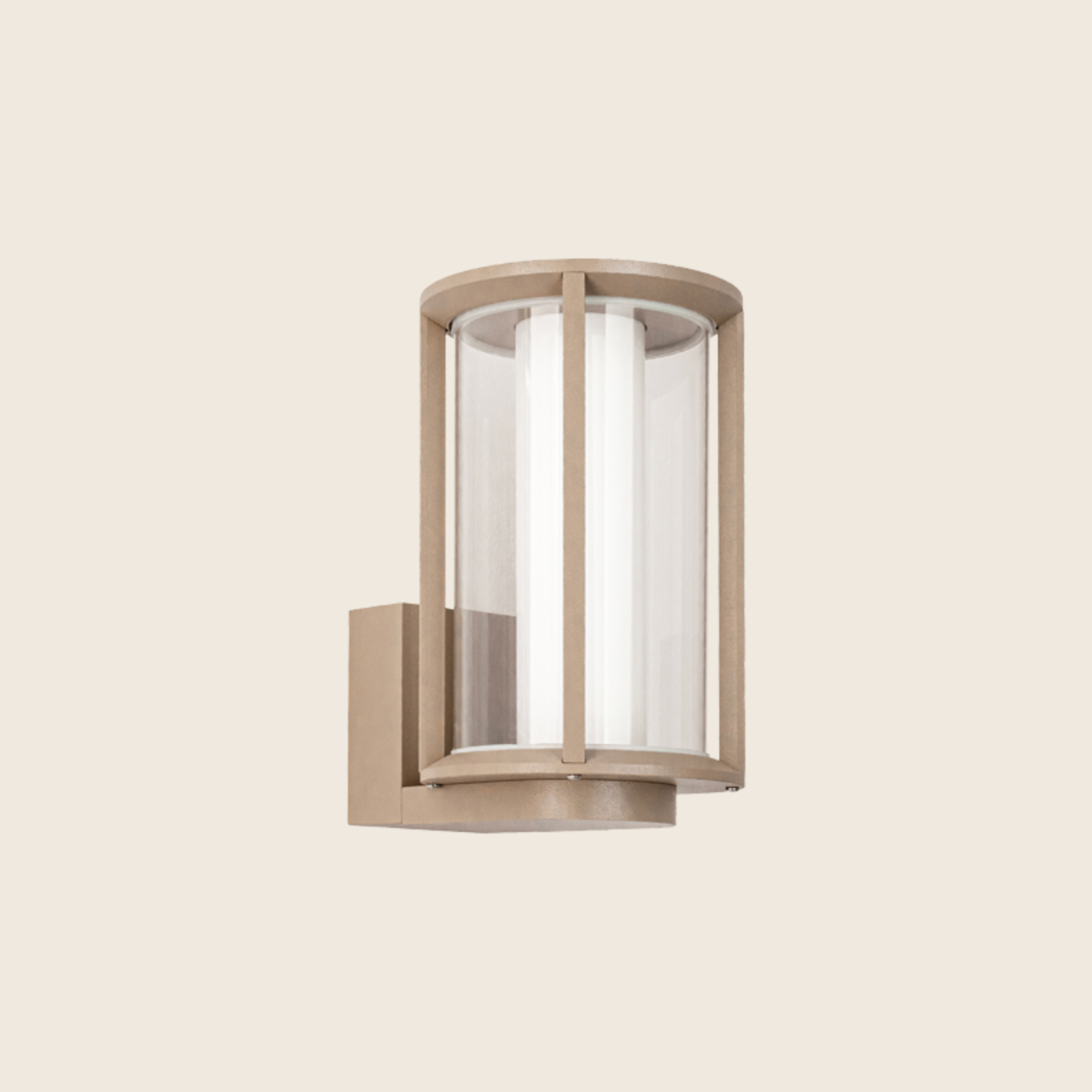 Beige outdoor wall light fixture on a beige background