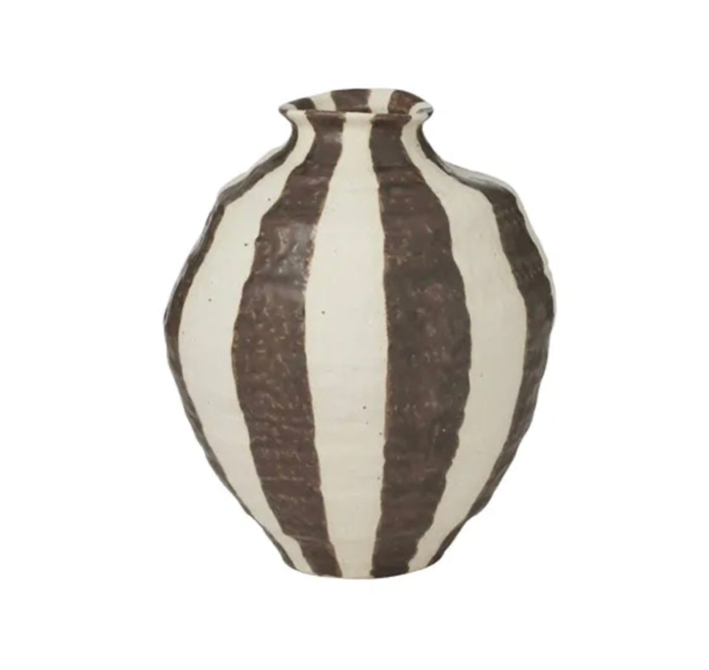 Vase with brown and white striped pattern on a white background