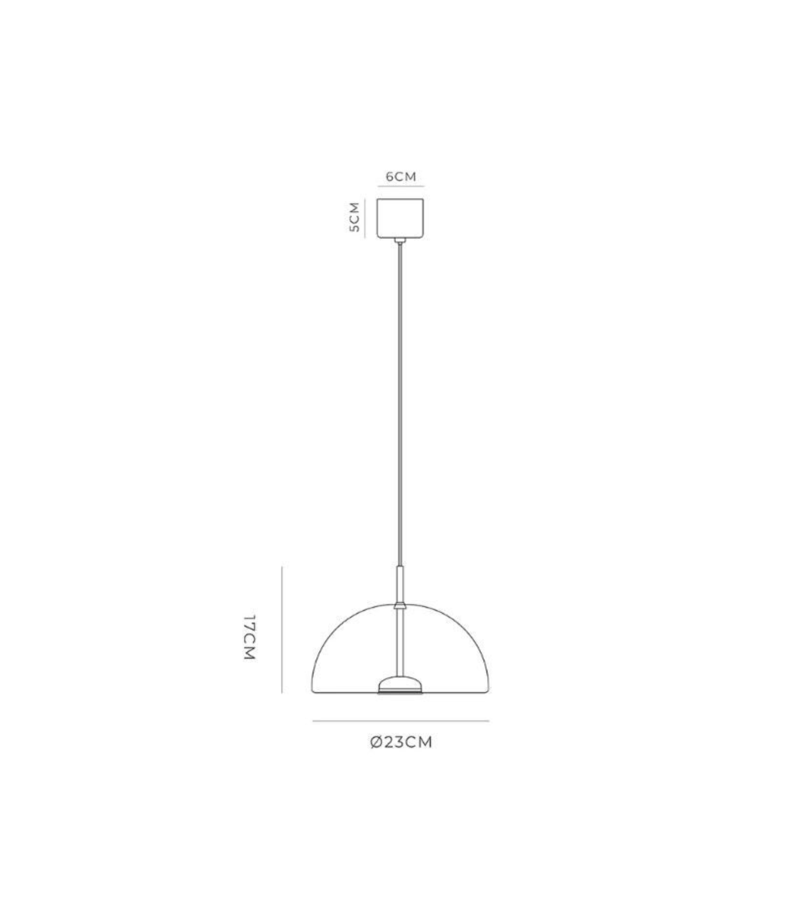 Measurement diagram of a pendant light fixture on a white background