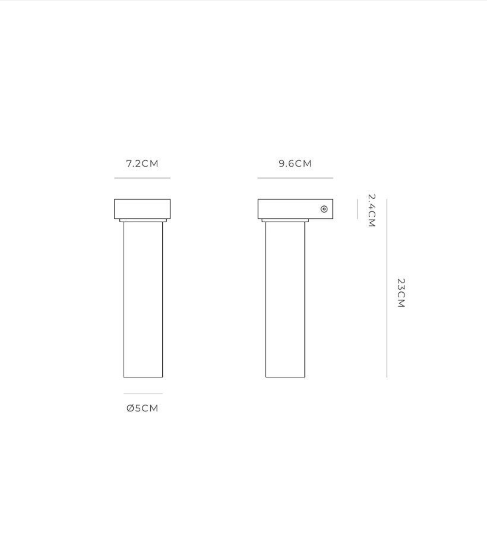 Dimensions of a wall light object with measurements in centimetres on a white background