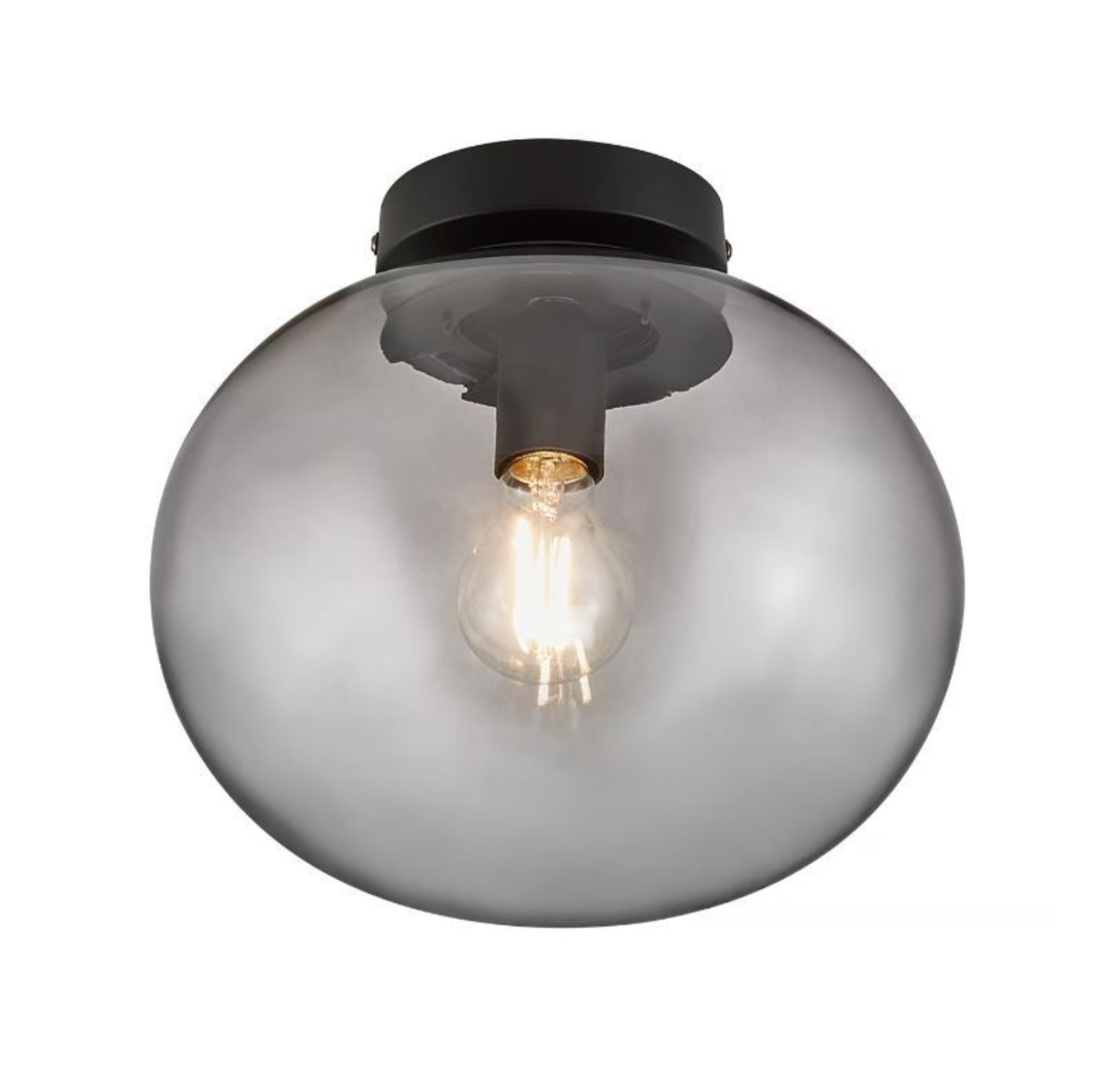 Ceiling light fixture with smoked glass shade and black finish on a white background