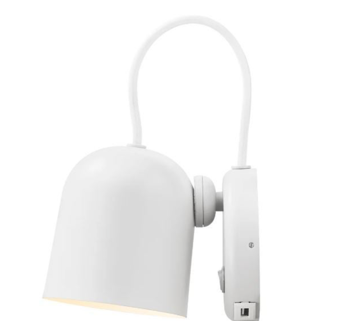 White wall lamp with adjustable arm on a white background