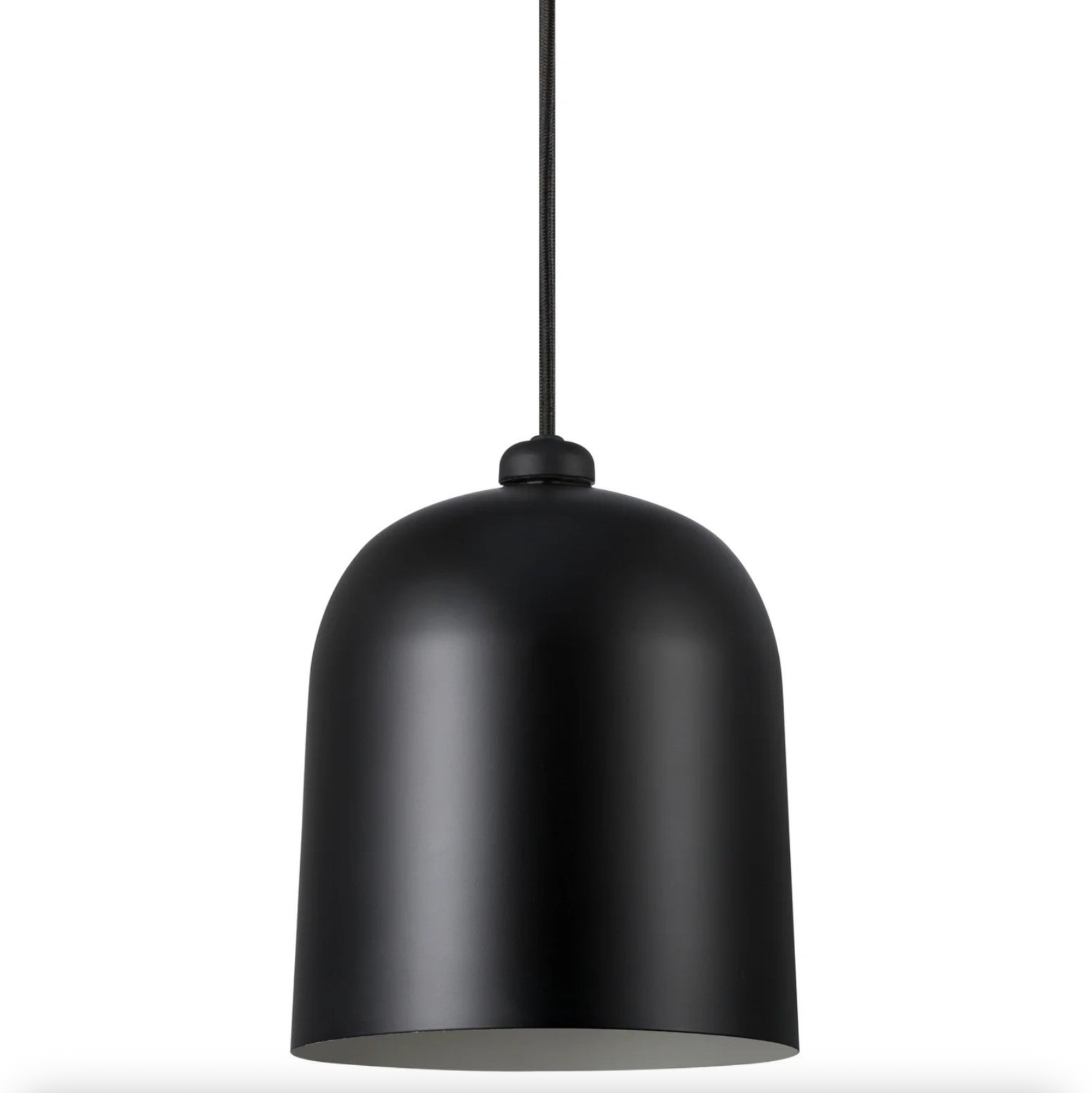 Black pendant light on a white background