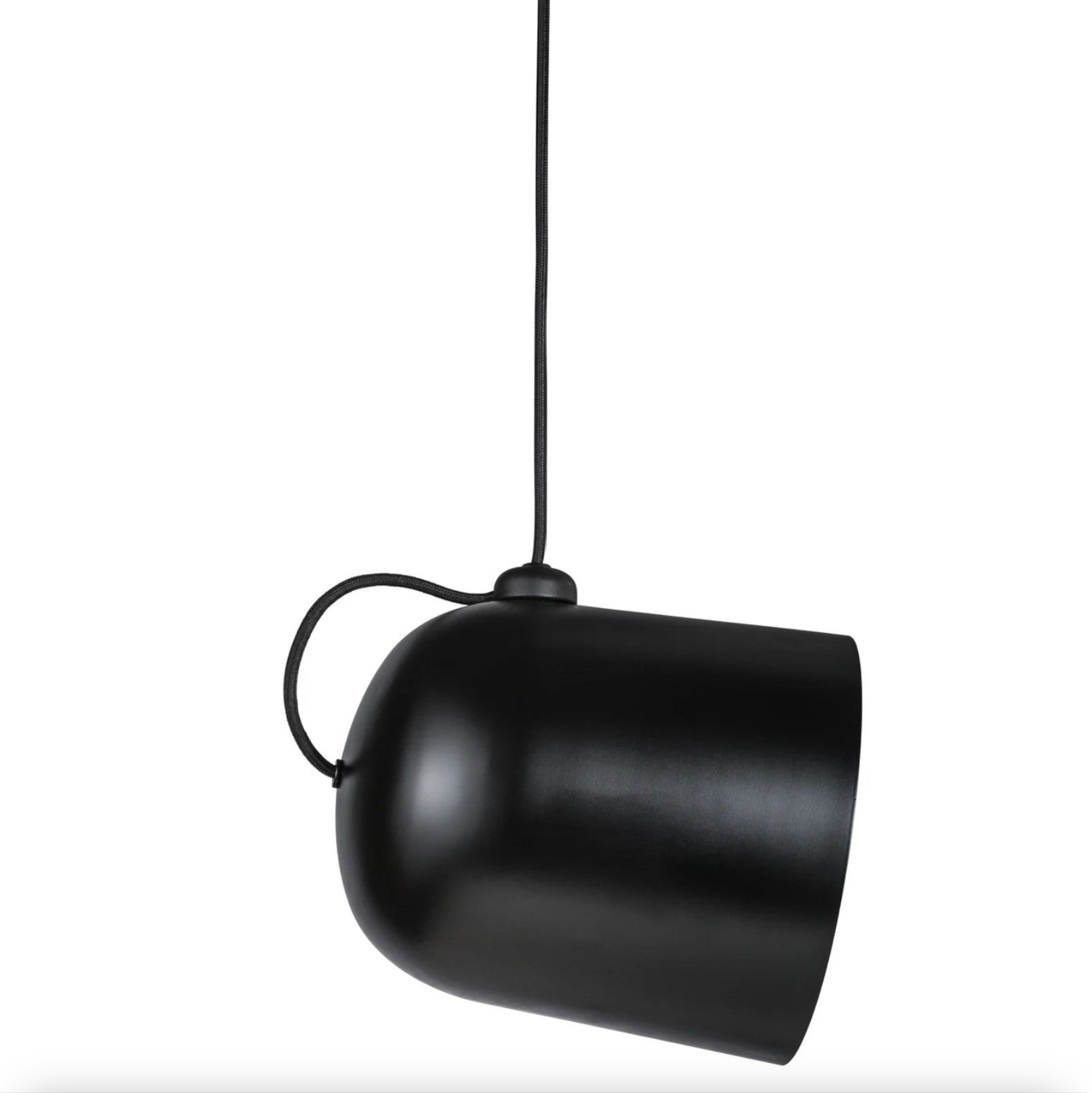 Black pendant light on a white background