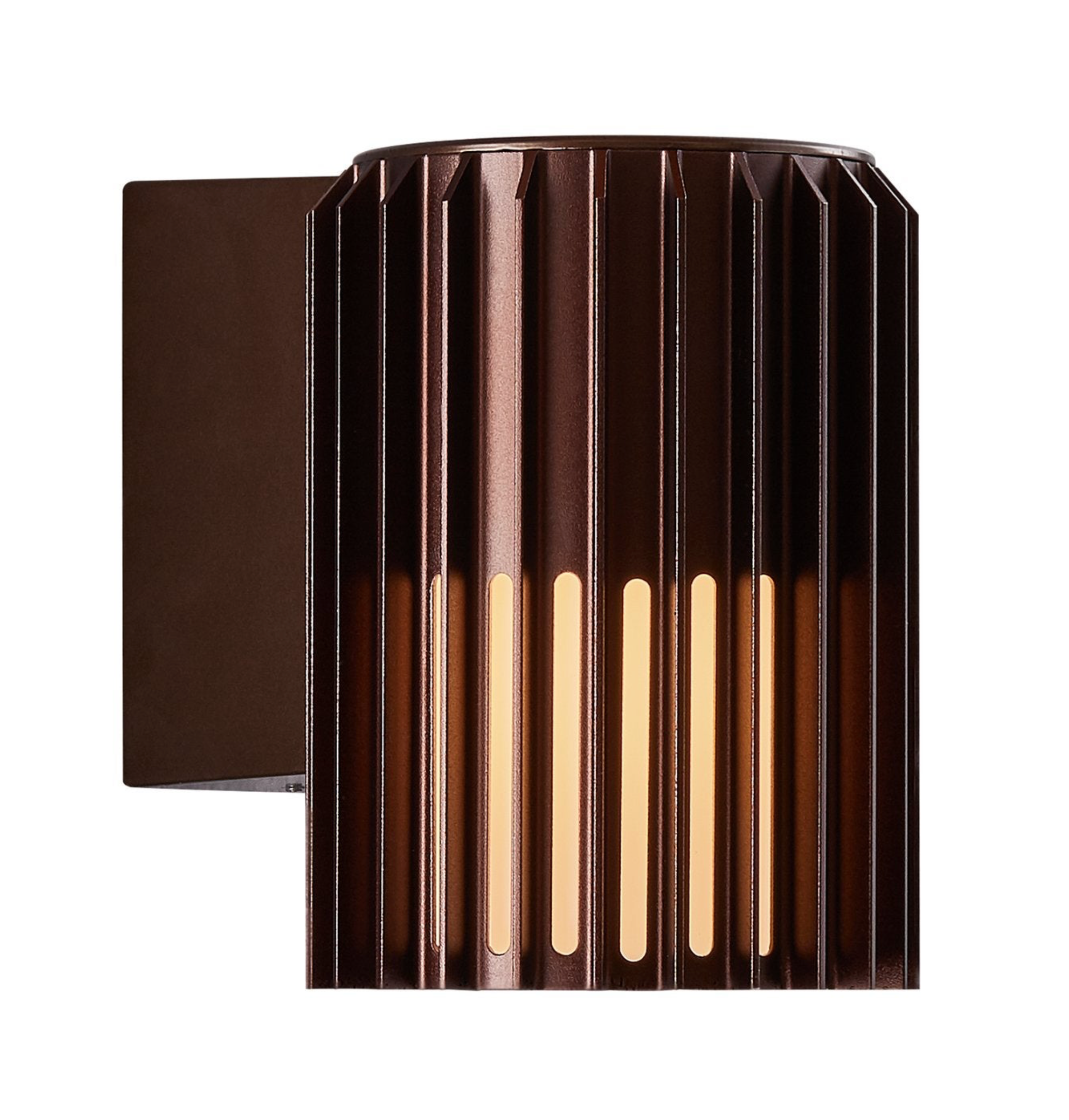 Decorative outdoor wall sconce with ribbed design on a white background