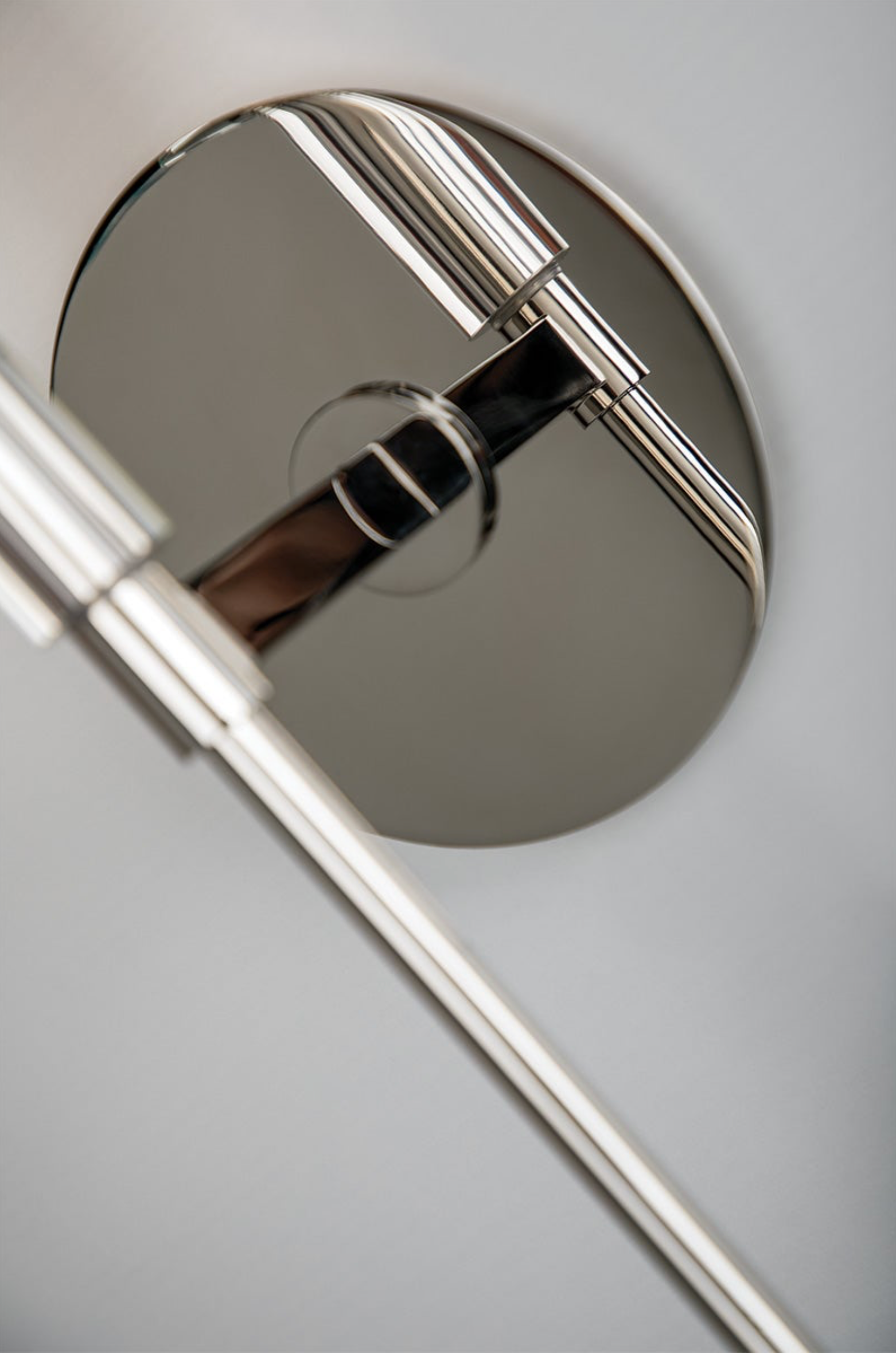 Close-up of a metallic wall light fixture